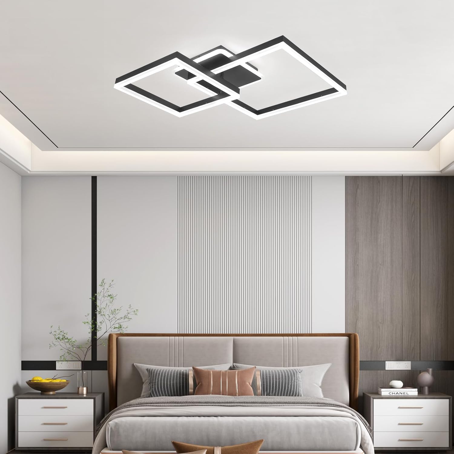 Lustra LED TWO SQUARE Black Echivalent 600W Telecomanda