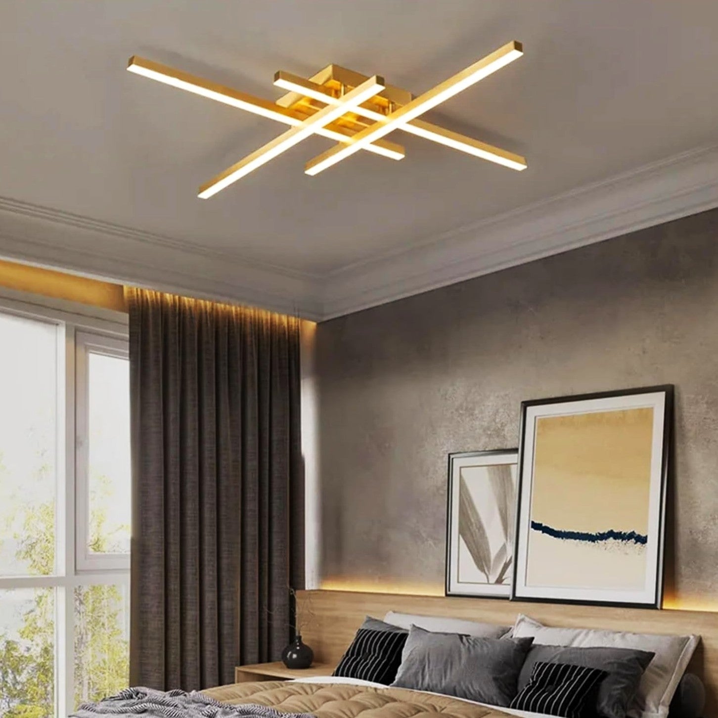 Lustra LED 4 Modern LINES Gold Echivalent 400W Telecomanda