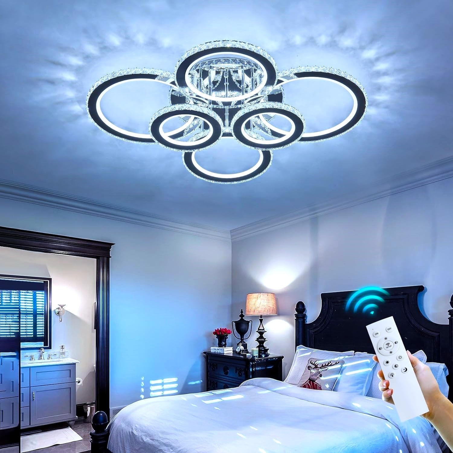 Lustra LED 6 CIRCLE Cristal Chrome RGB Echivalent 800W Telecomanda