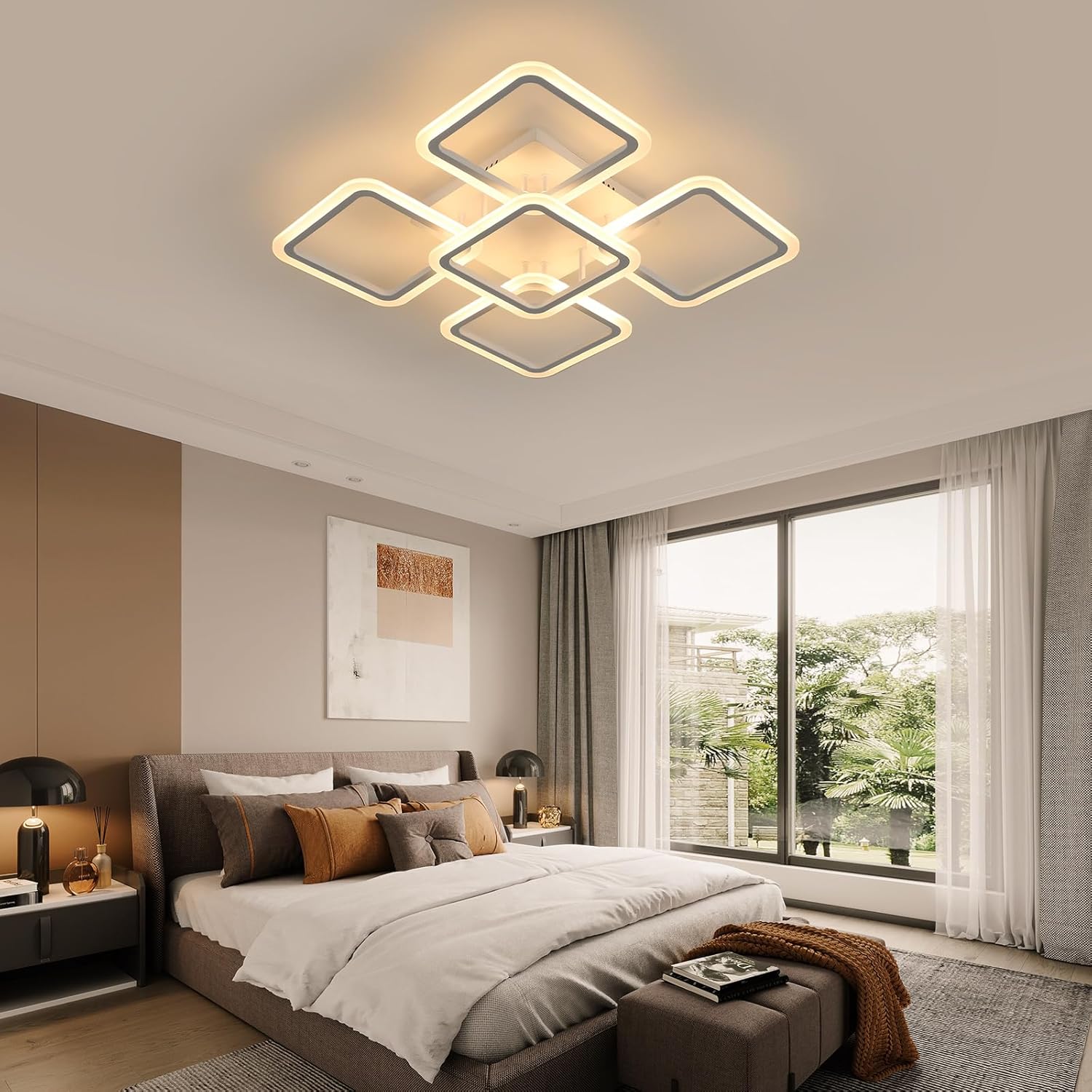 Lustra LED 4+1 Big SQUARE White 60CM Echivalent 850W Telecomanda