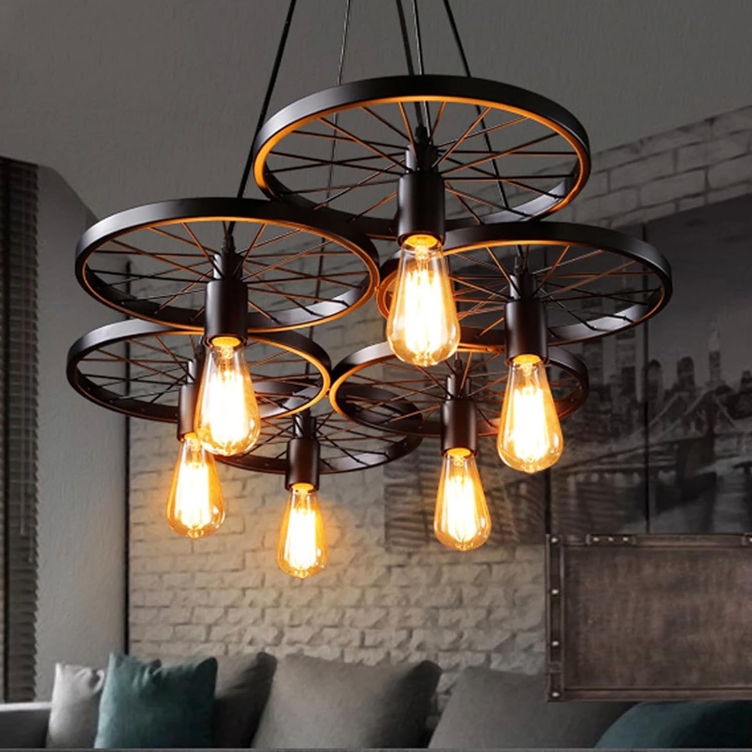 Lustra Vintage Wheels Black 6xE27