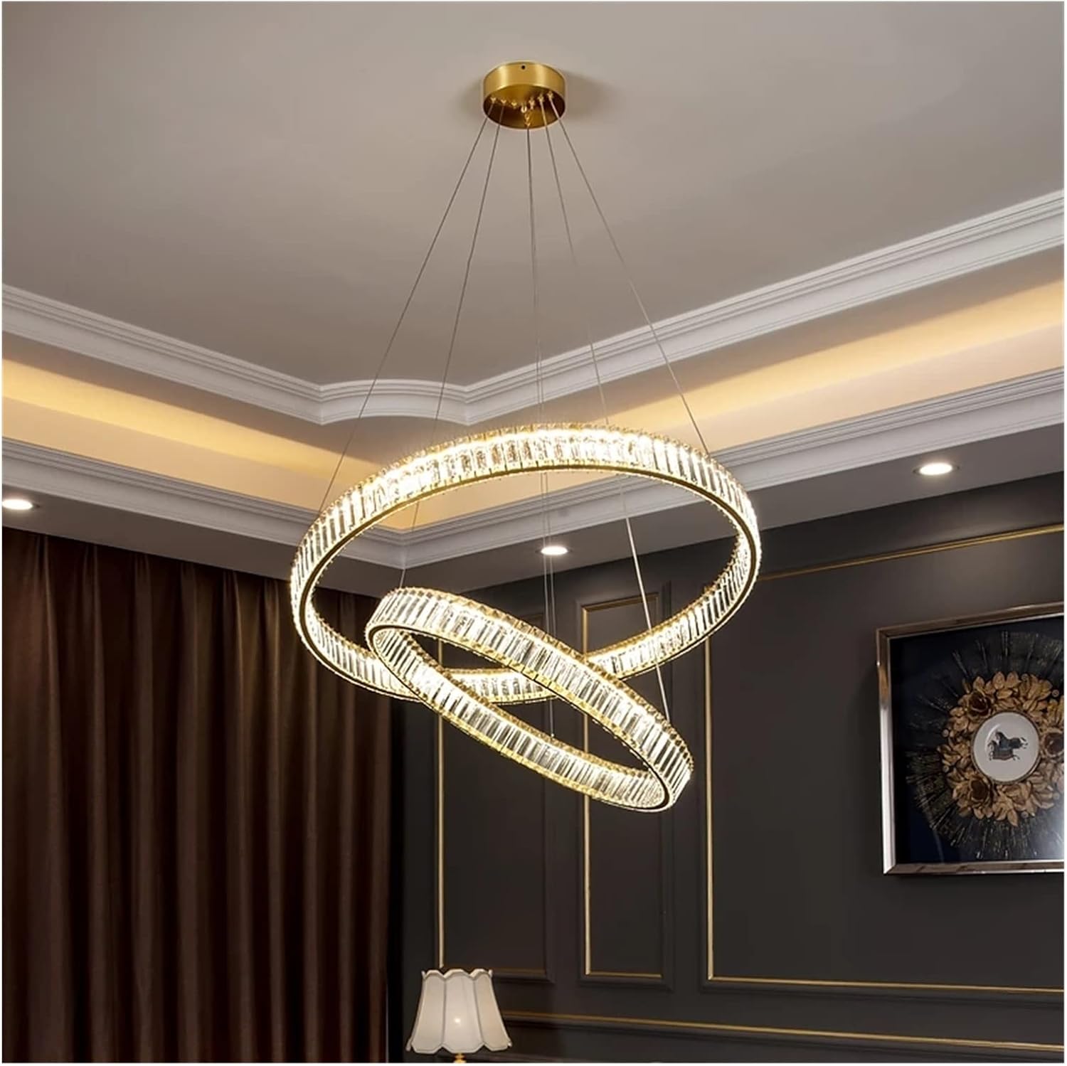 Lustra LED Cristal REGAL Gold 2 Segmente Echivalent 400W Telecomanda