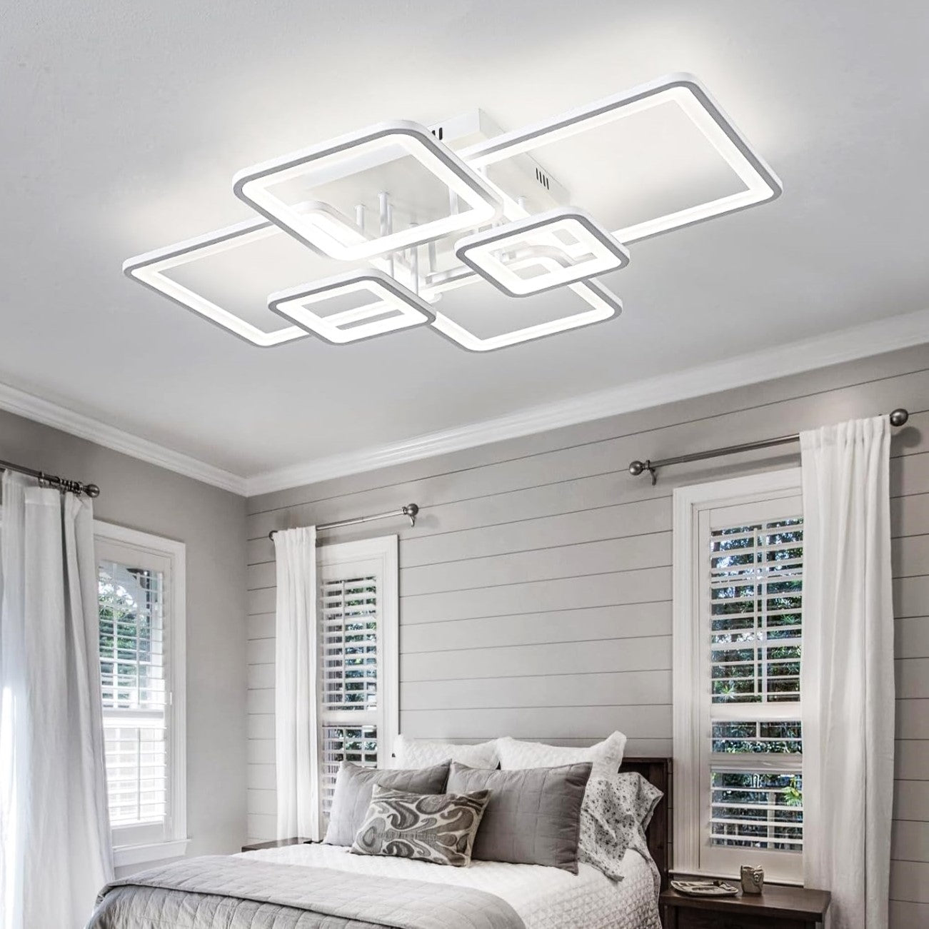 Lustra LED 4+2 SQUARE Alba cu Telecomanda Echivalent 800W