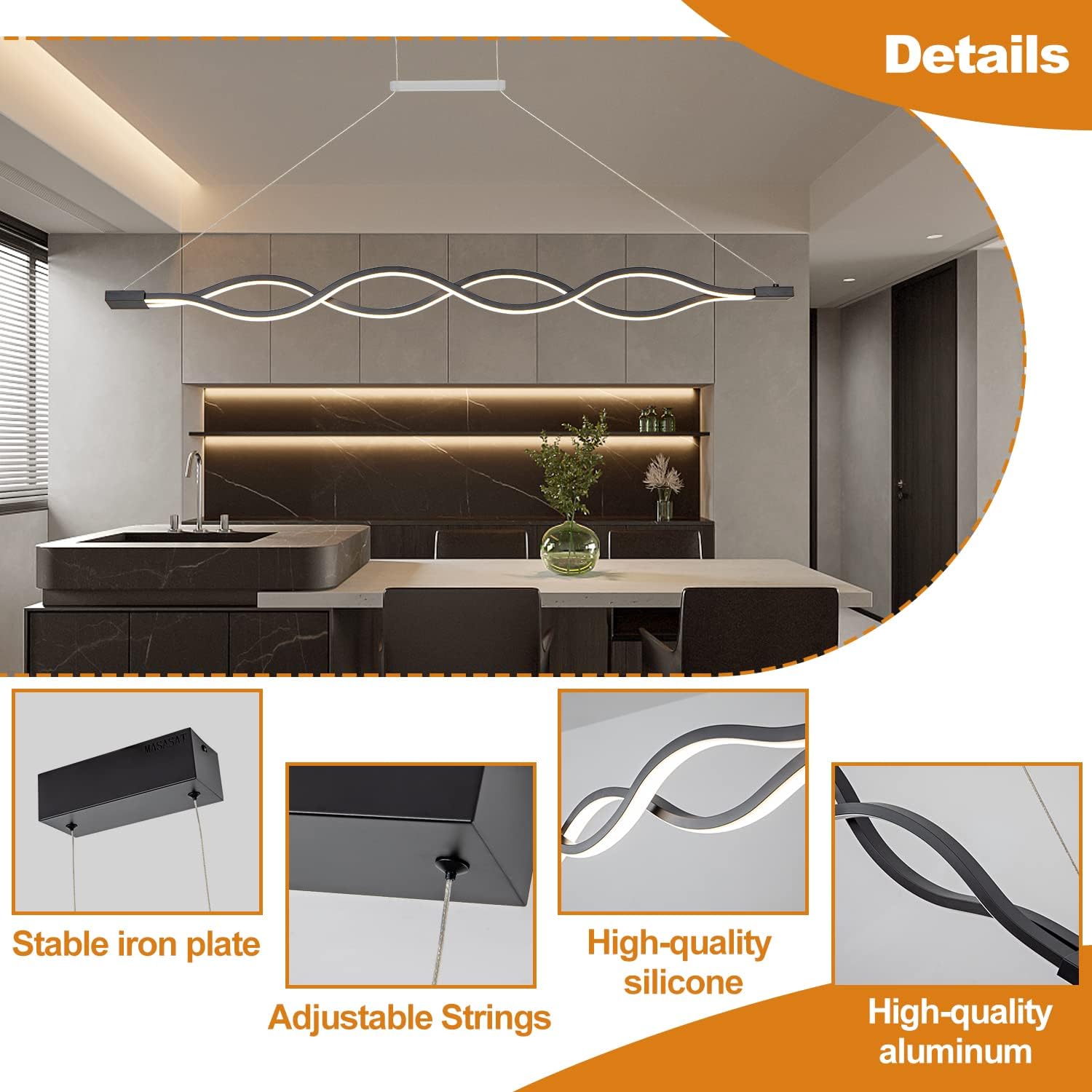 Lustra LED Waves Black Echivalent 800W Telecomanda NEAGRA / 100CM / SUSPENDATE Lighting Fixtures