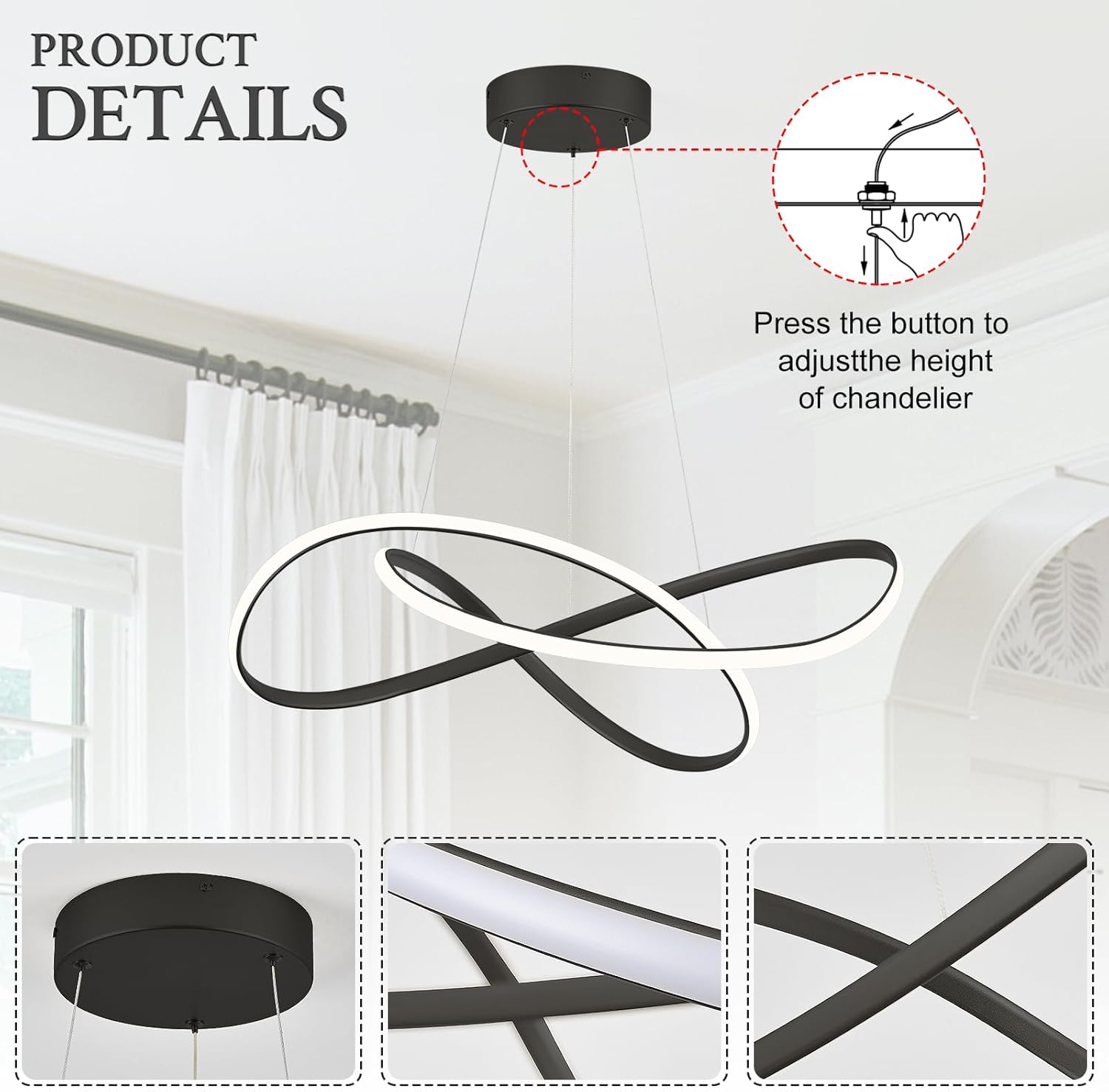 Lustra LED Suspendata INFINITY Black Telecomanda Echivalent 500W