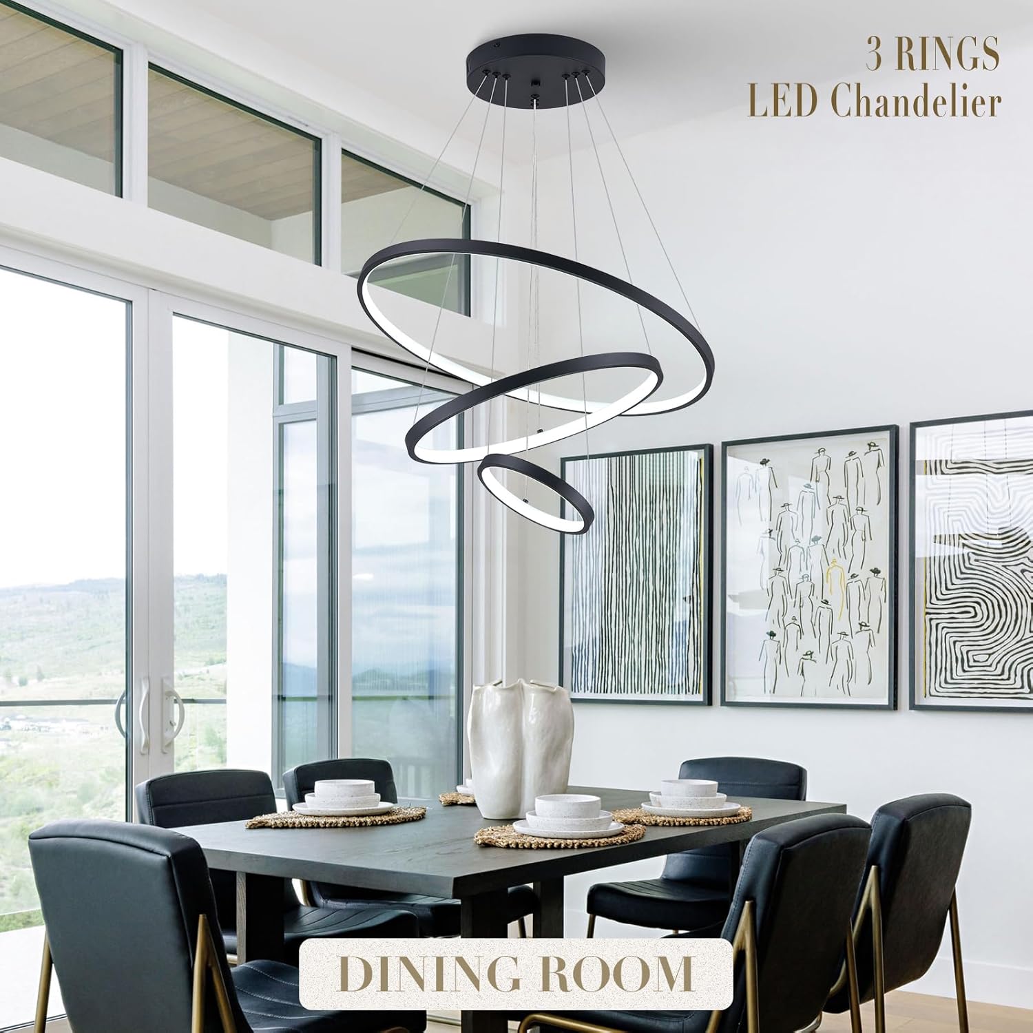 Lustra LED WONDER Black 3 Segmente Echivalent 600W Telecomanda