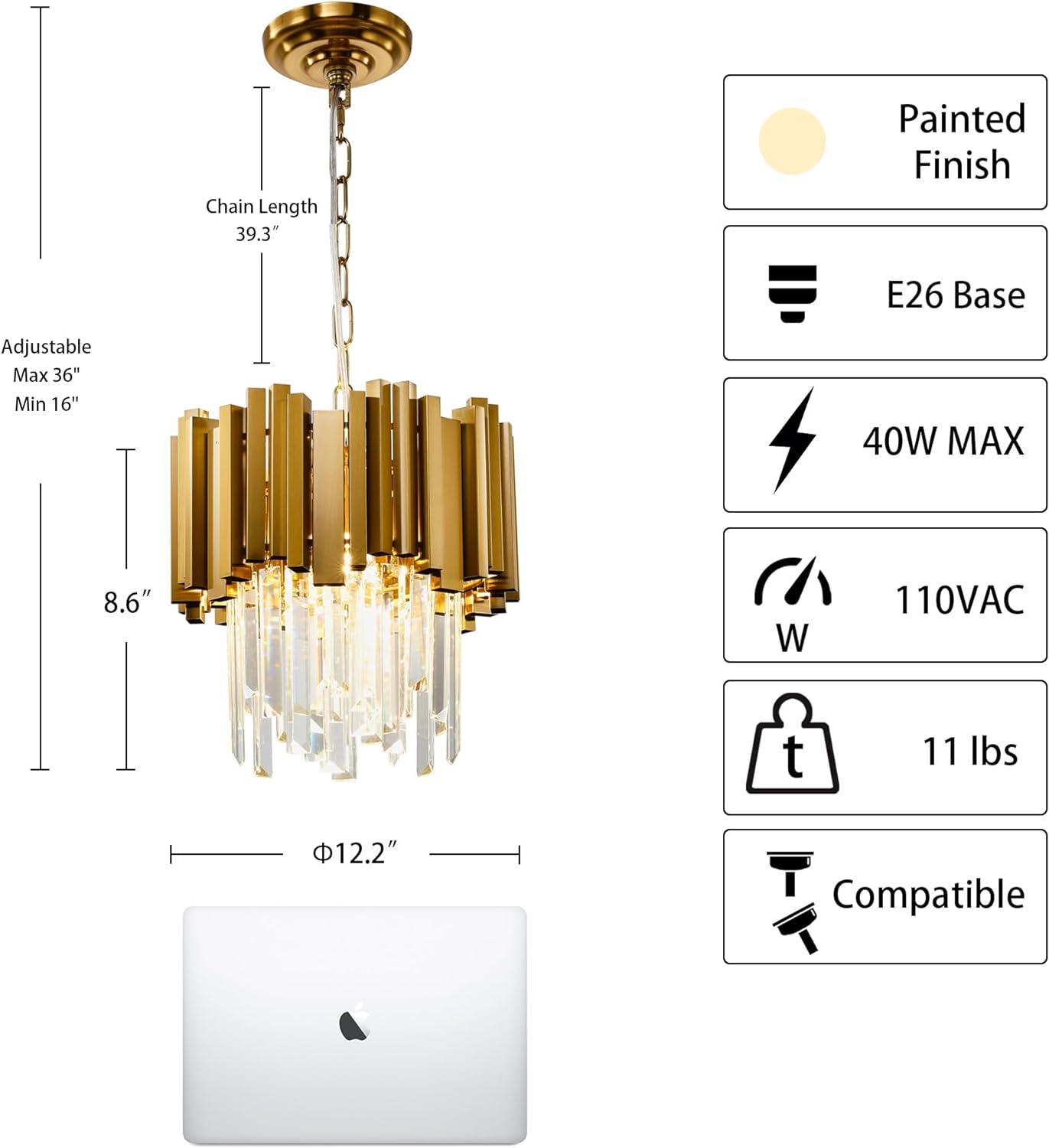 Candelabru Cristal GLORY GOLD GRANDE 300mm