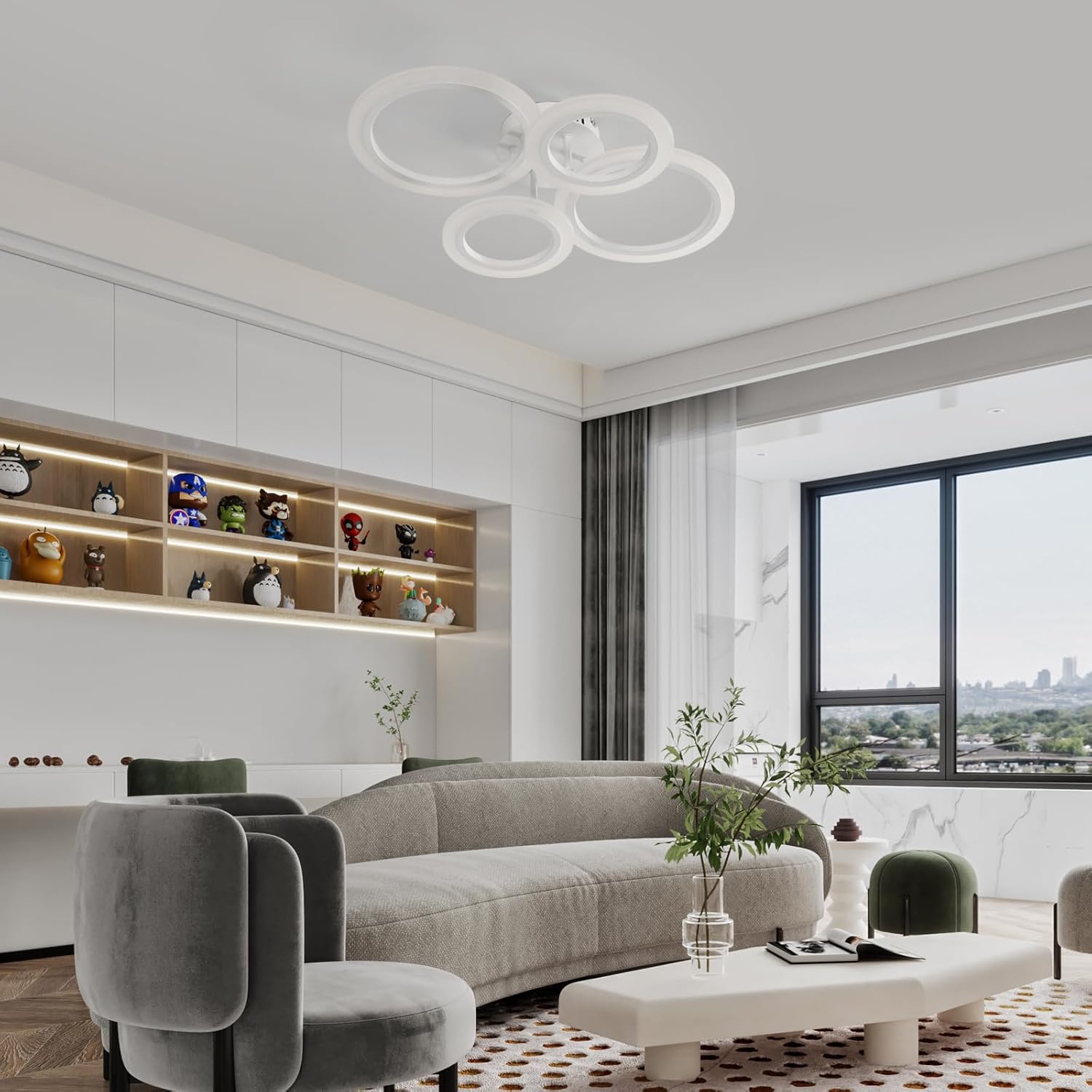 Lustra LED 2+2 CIRCLE Design Alb Echivalent 400W Telecomanda