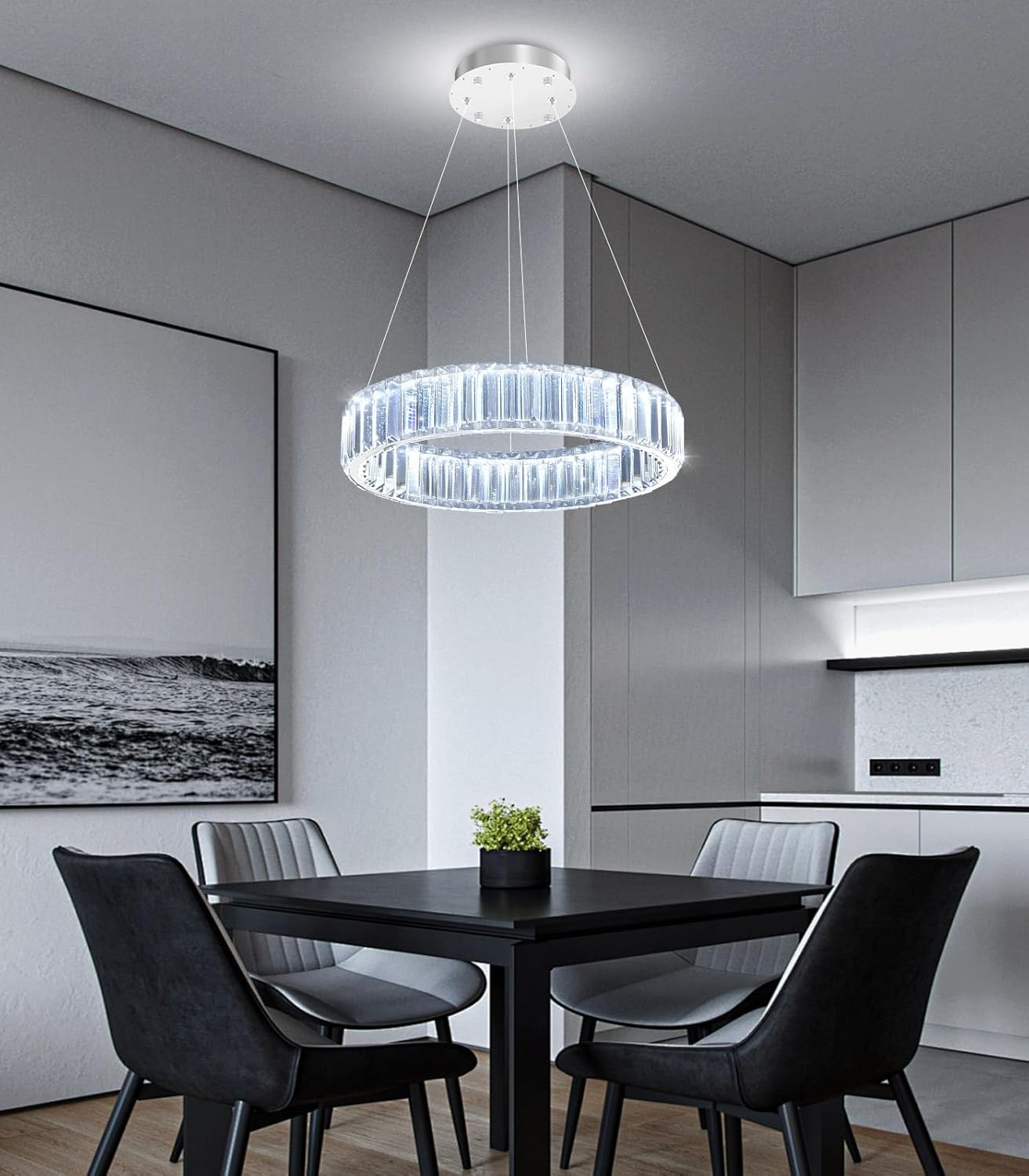 Lustra LED Cristal REGAL Chrome 1 Segment 40cm Echivalent 200W Telecomanda
