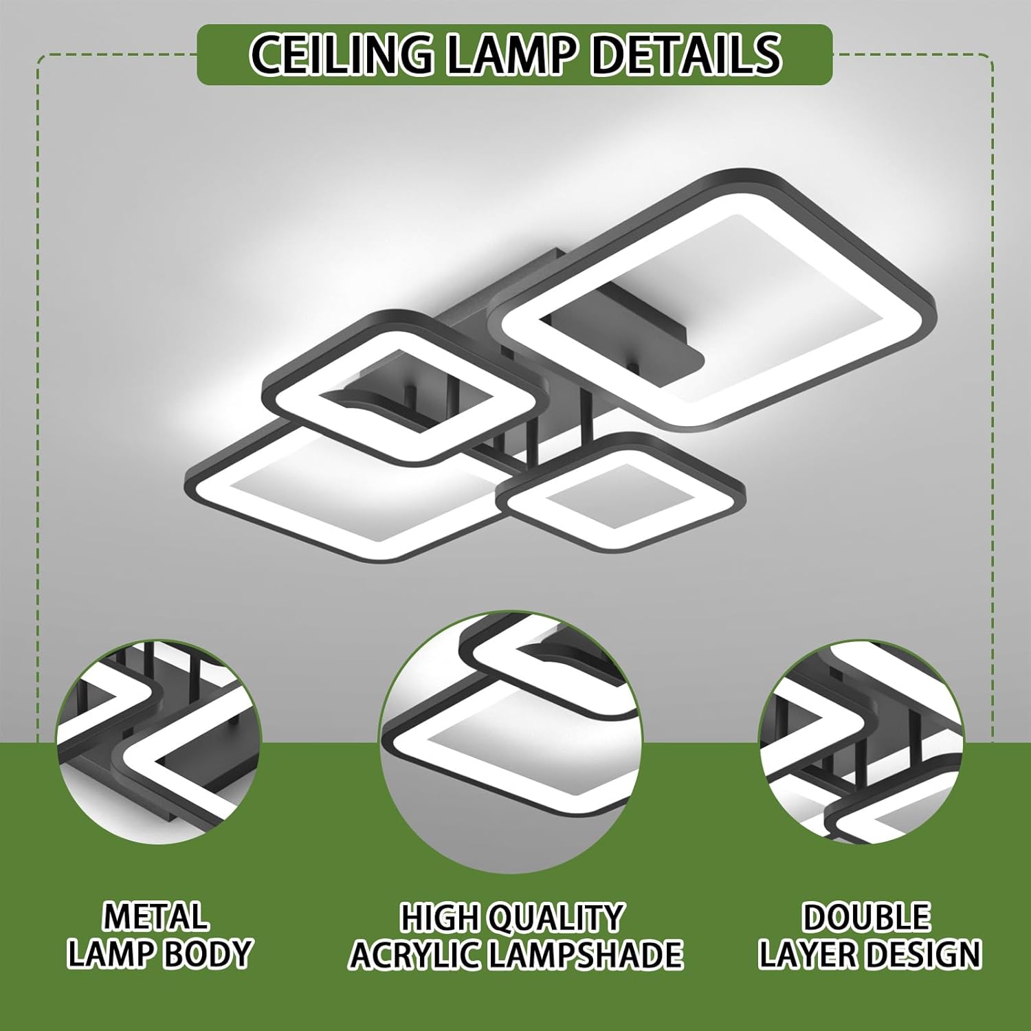 Lustra LED 2+2 SQUARE BLACK Telecomanda Echivalent 500W