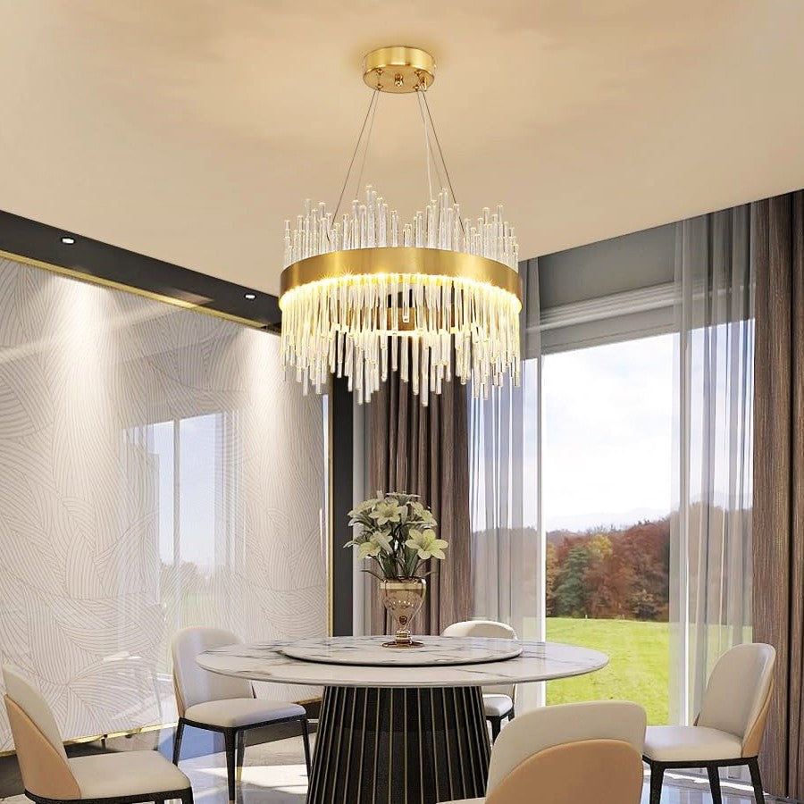 Lustra LED Suspendata CROWN Gold Cristal 40cm Echivalent 300W