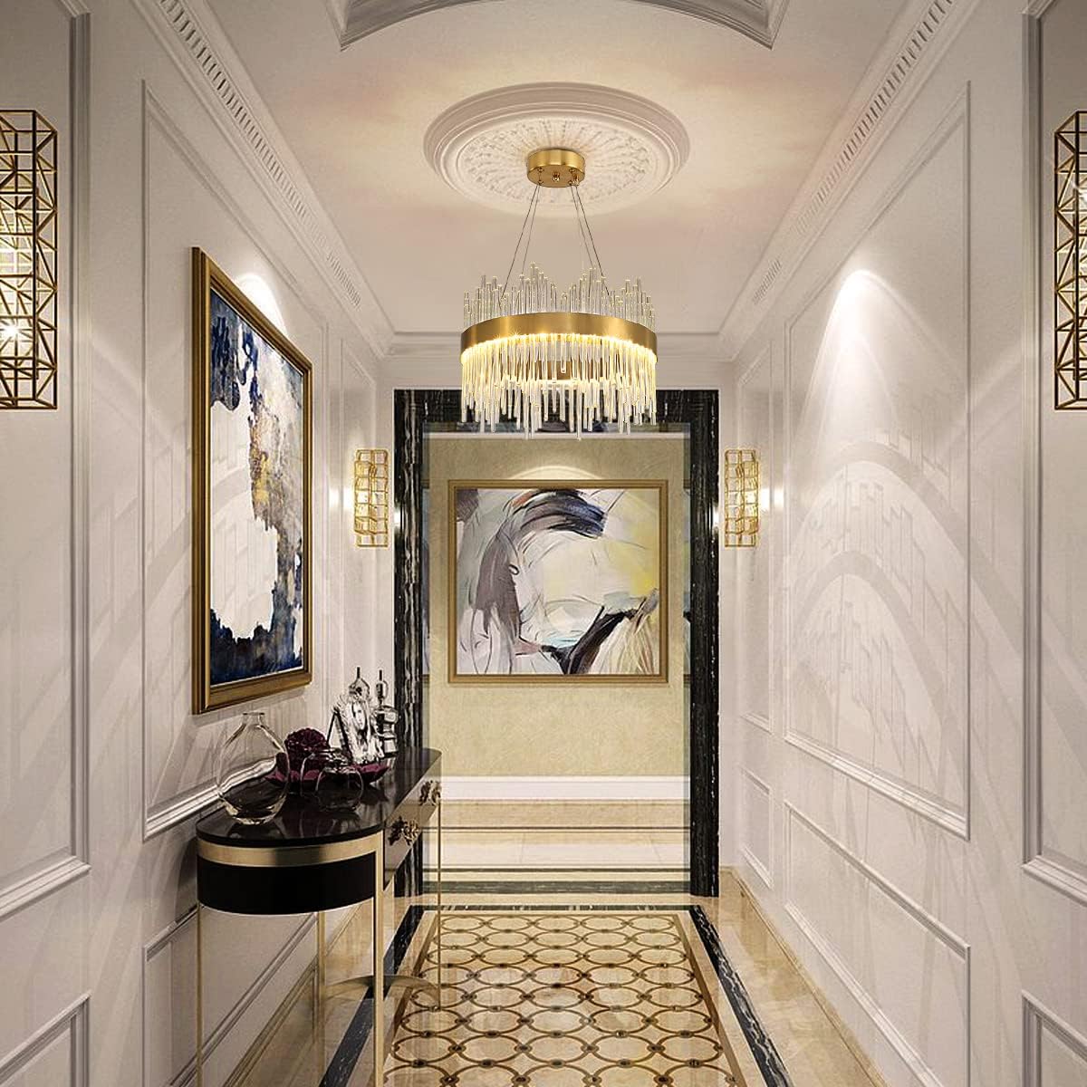 Lustra LED Suspendata CROWN Gold Cristal 40cm Echivalent 300W