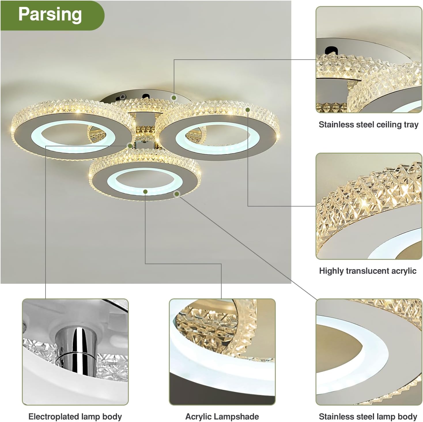 Lustra LED 3 Circle RGB Velora Cristal Echivalent 500W Telecomanda