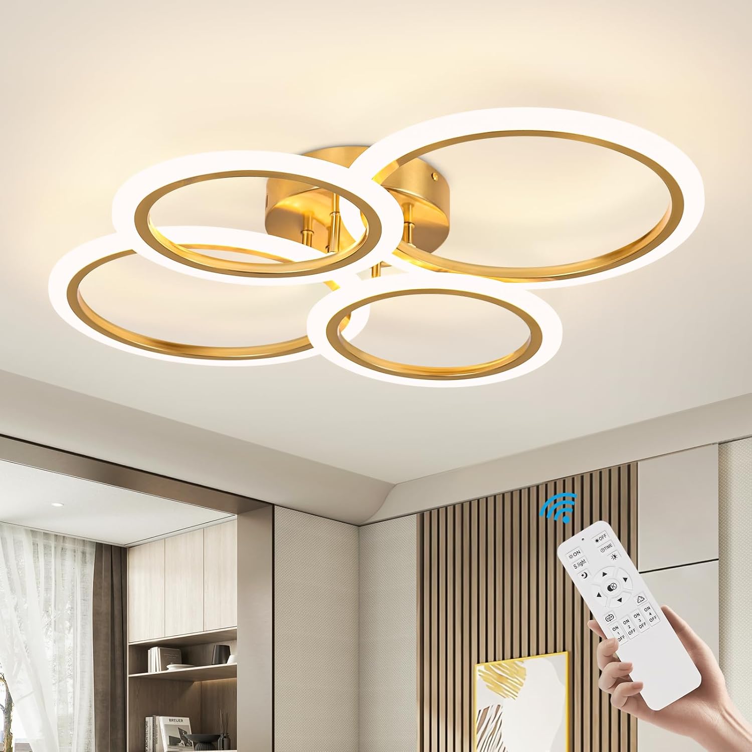 Lustra LED 2+2 Circle Gold Echivalent 400W Telecomanda