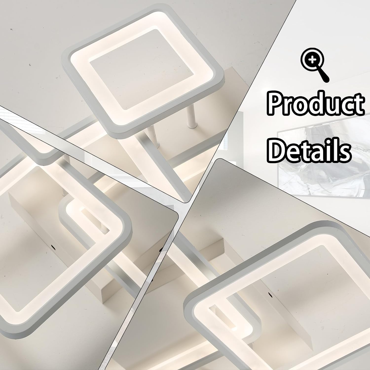 Lustra Led Three Square Alb Echivalent 400W Telecomanda Lighting Fixtures