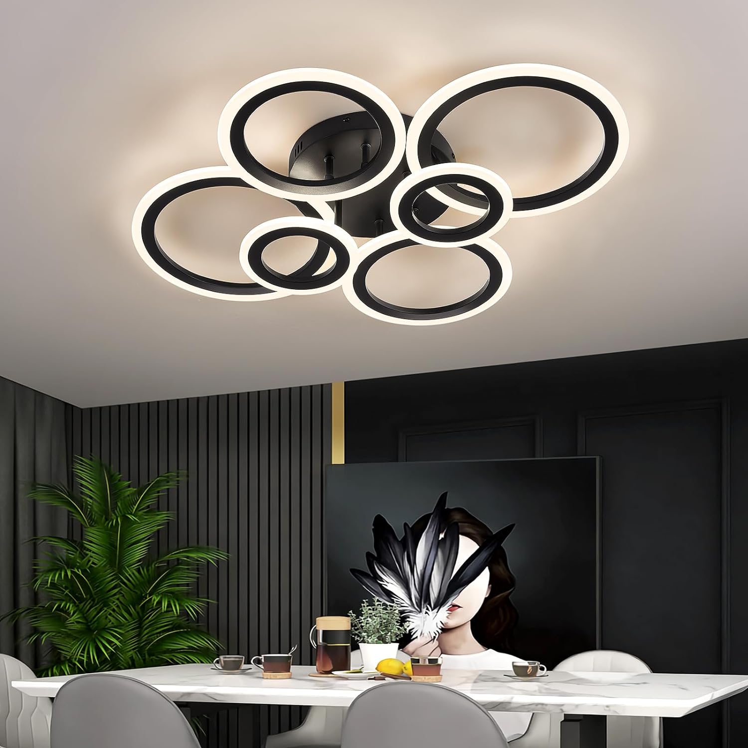 Lustra LED 4+2 CIRCLE MAXI Black SMART Echivalent 600W
