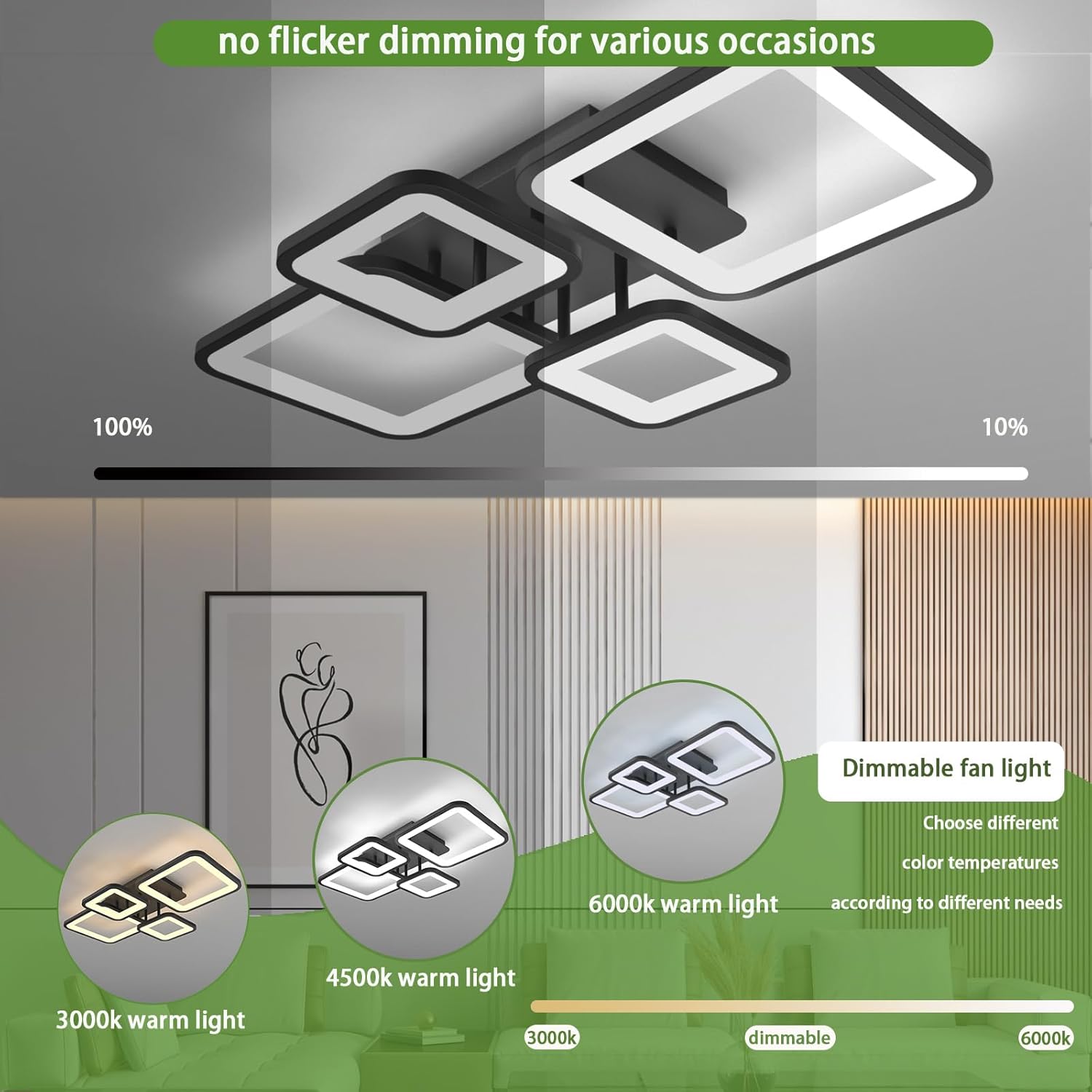 Lustra LED 2+2 SQUARE BLACK Telecomanda Echivalent 500W