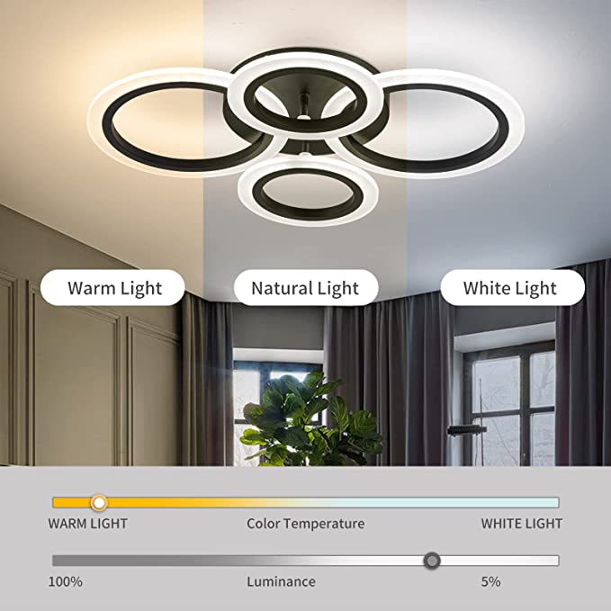 Lustra LED 2+2 CIRCLE BLACK Echivalent 400W Telecomanda