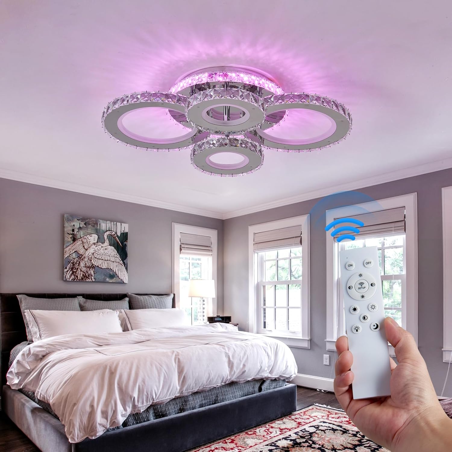 Lustra Led 4 Circle Cristal Chrome Rgb Echivalent 500W Telecomanda Lighting Fixtures