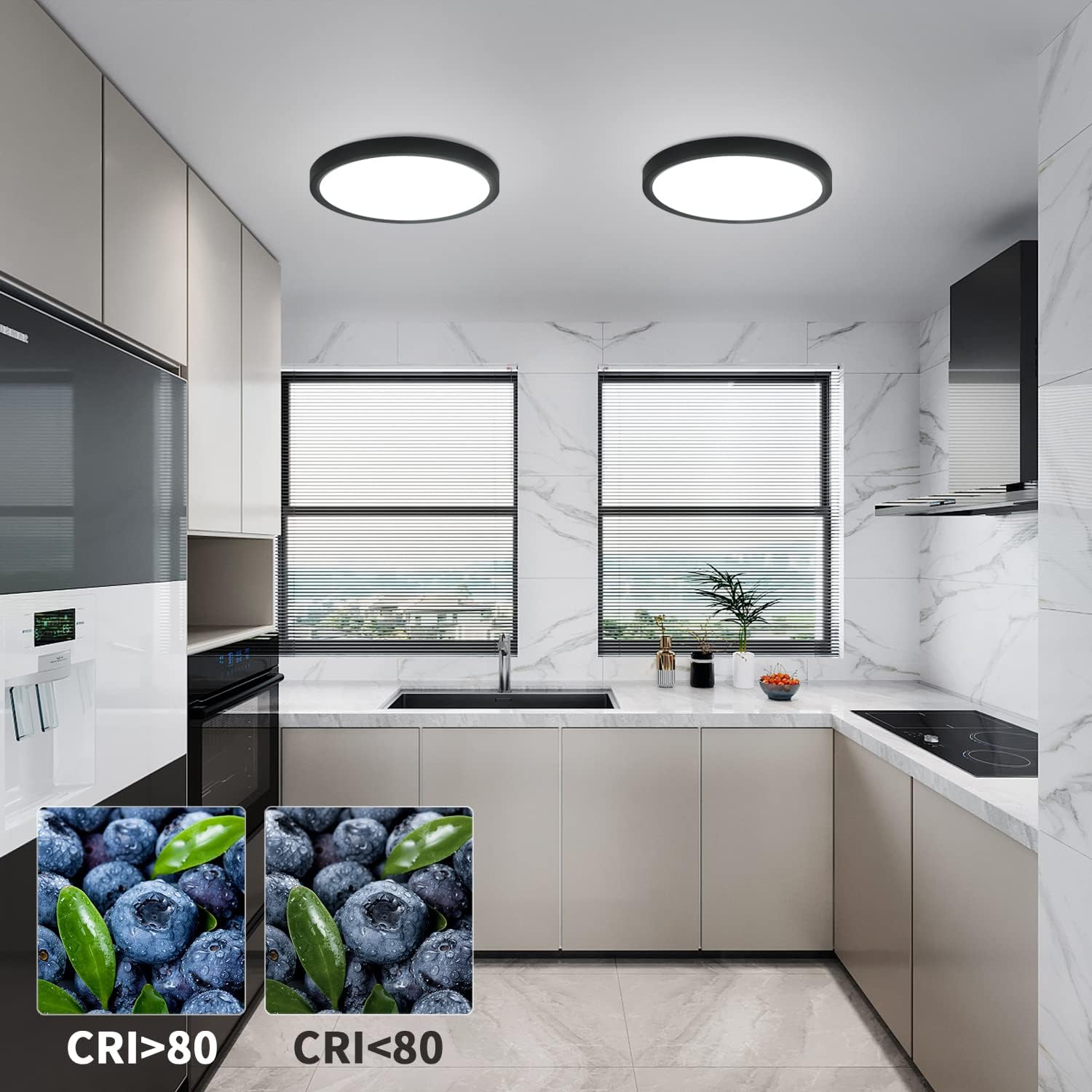 Plafoniera LED Baie 18W 30cm IP44, 3 Lumini din buton, Echivalent 150W Neagra