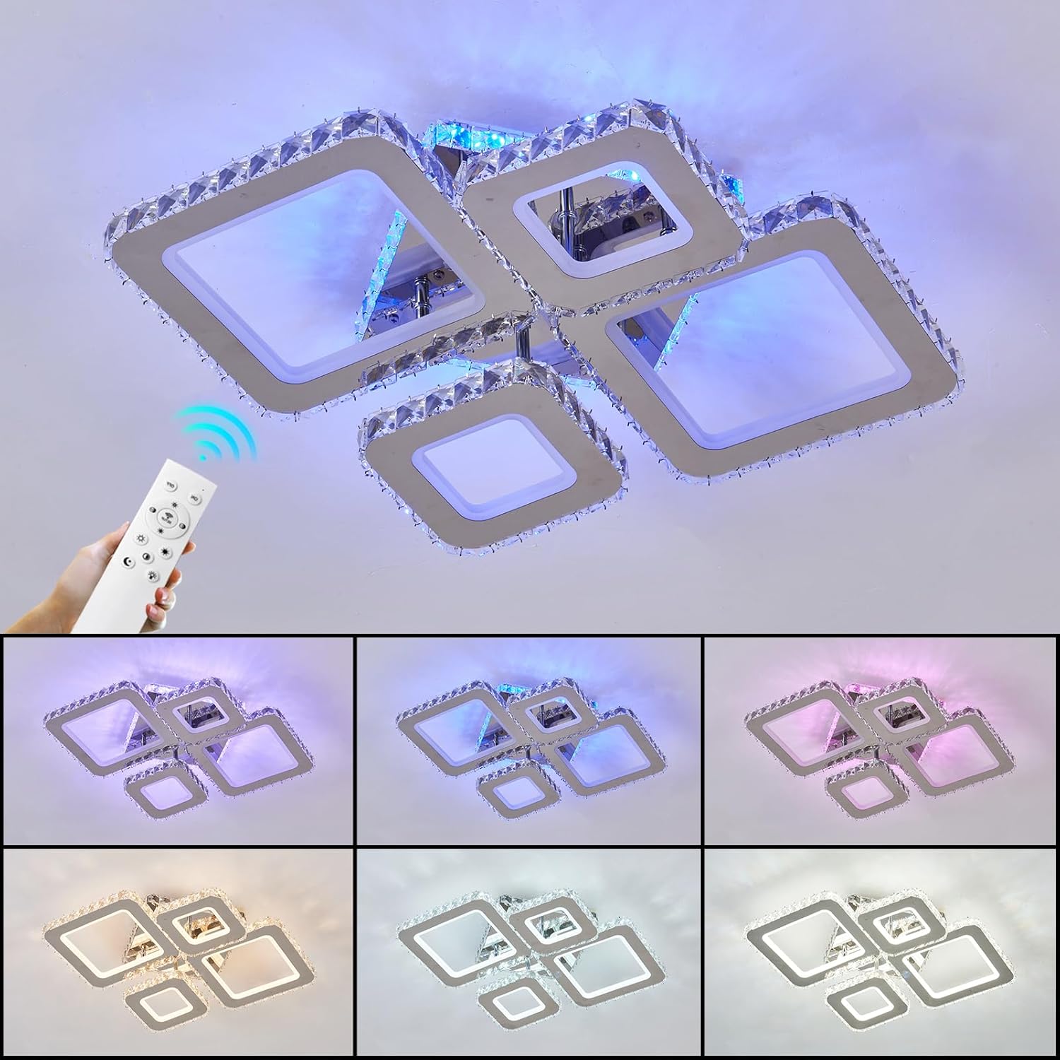 Lustra LED 2+2 DIAMOND RGB Chrome Cristal Echivalent 400W Telecomanda