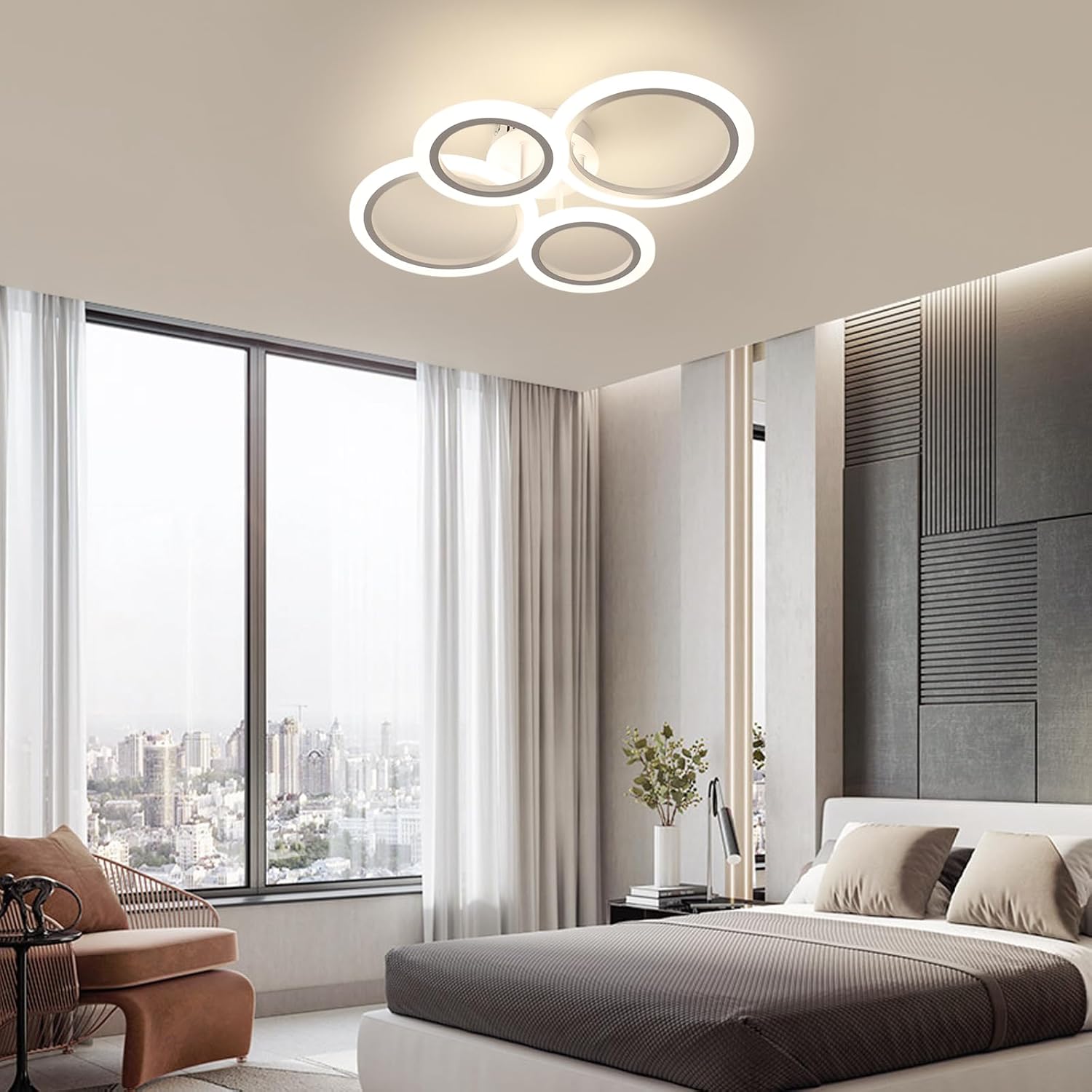 Lustra LED 2+2 CIRCLE Design Alb Echivalent 400W Telecomanda