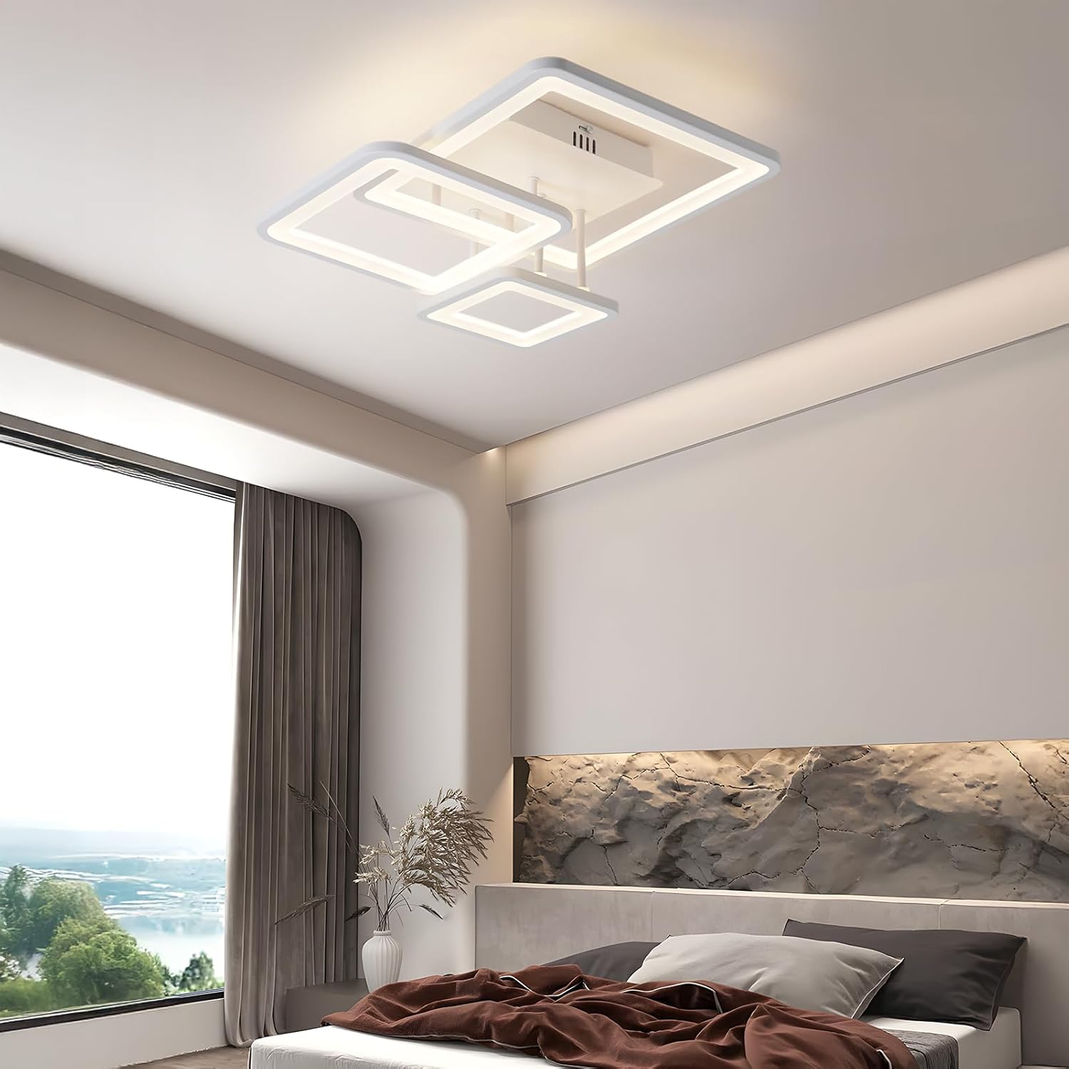 Lustra LED Three Square Alb Echivalent 400W Telecomanda