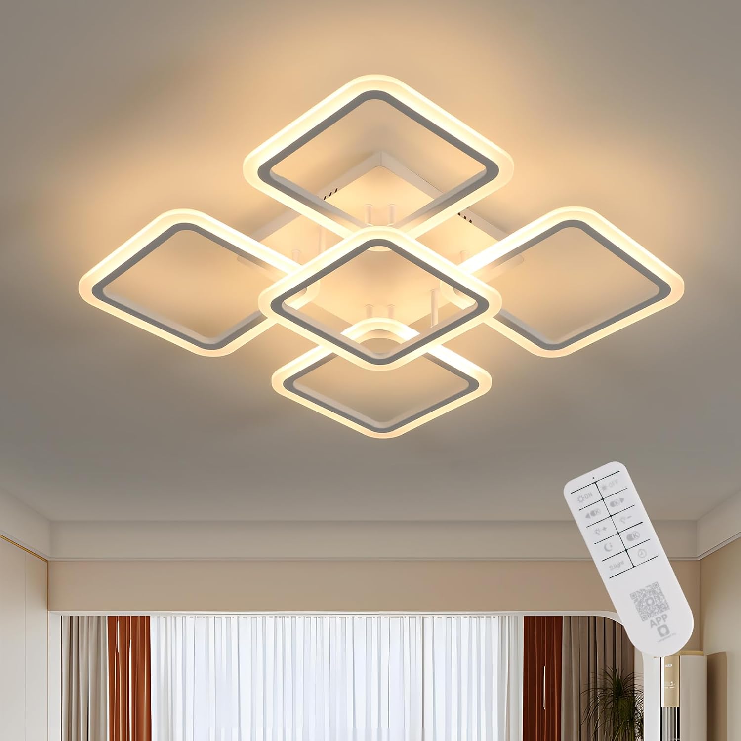 Lustra LED 4+1 Big SQUARE White 60CM Echivalent 850W Telecomanda