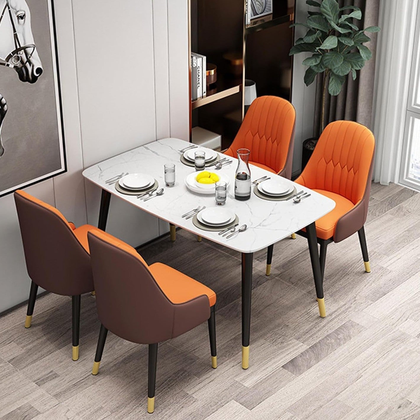 Scaun de Dining PREMIUM Piele Ecologica Portocaliu 90CM