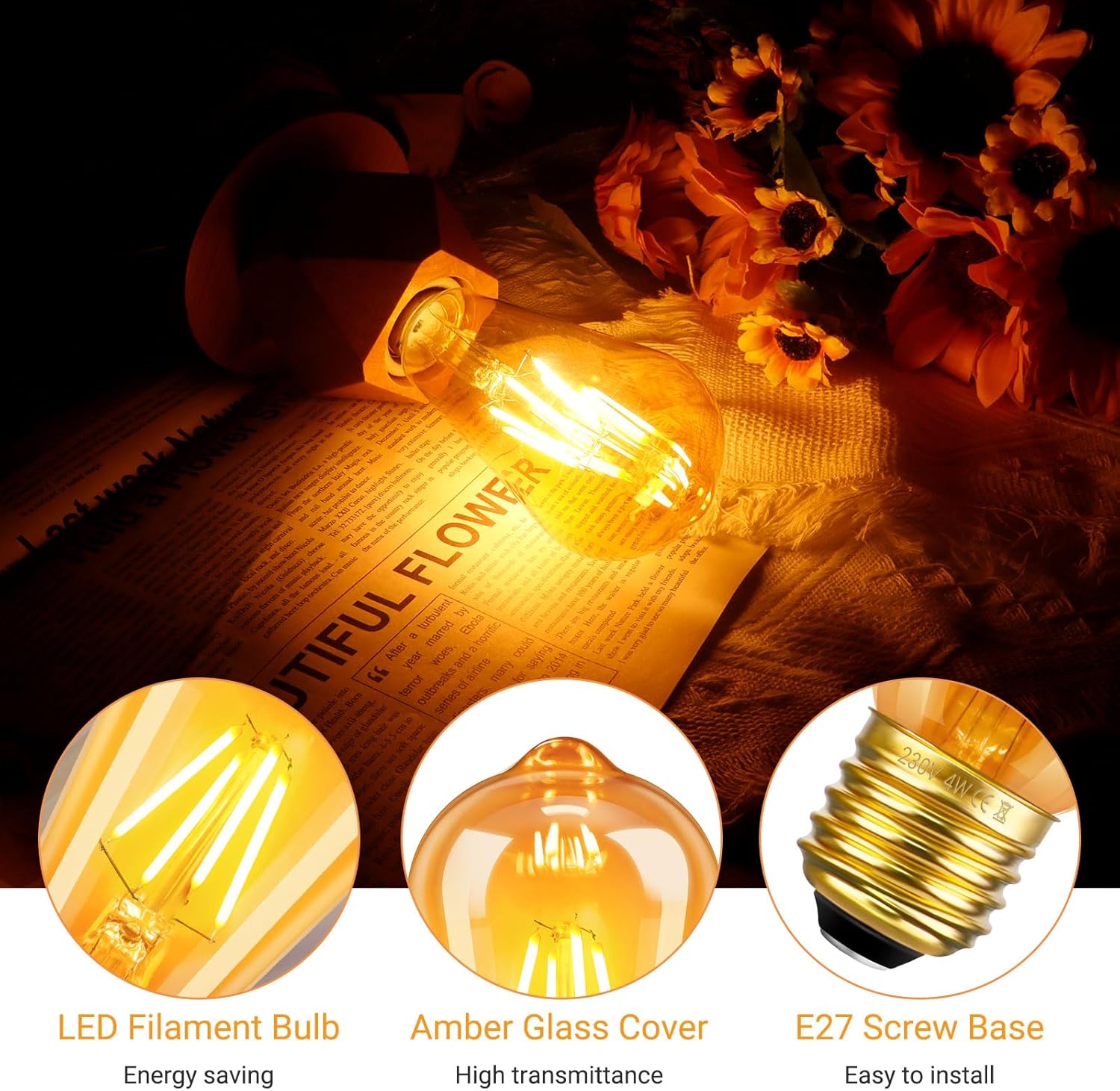 Bec LED E27 Vintage ST64 4W Fumuriu 2200K