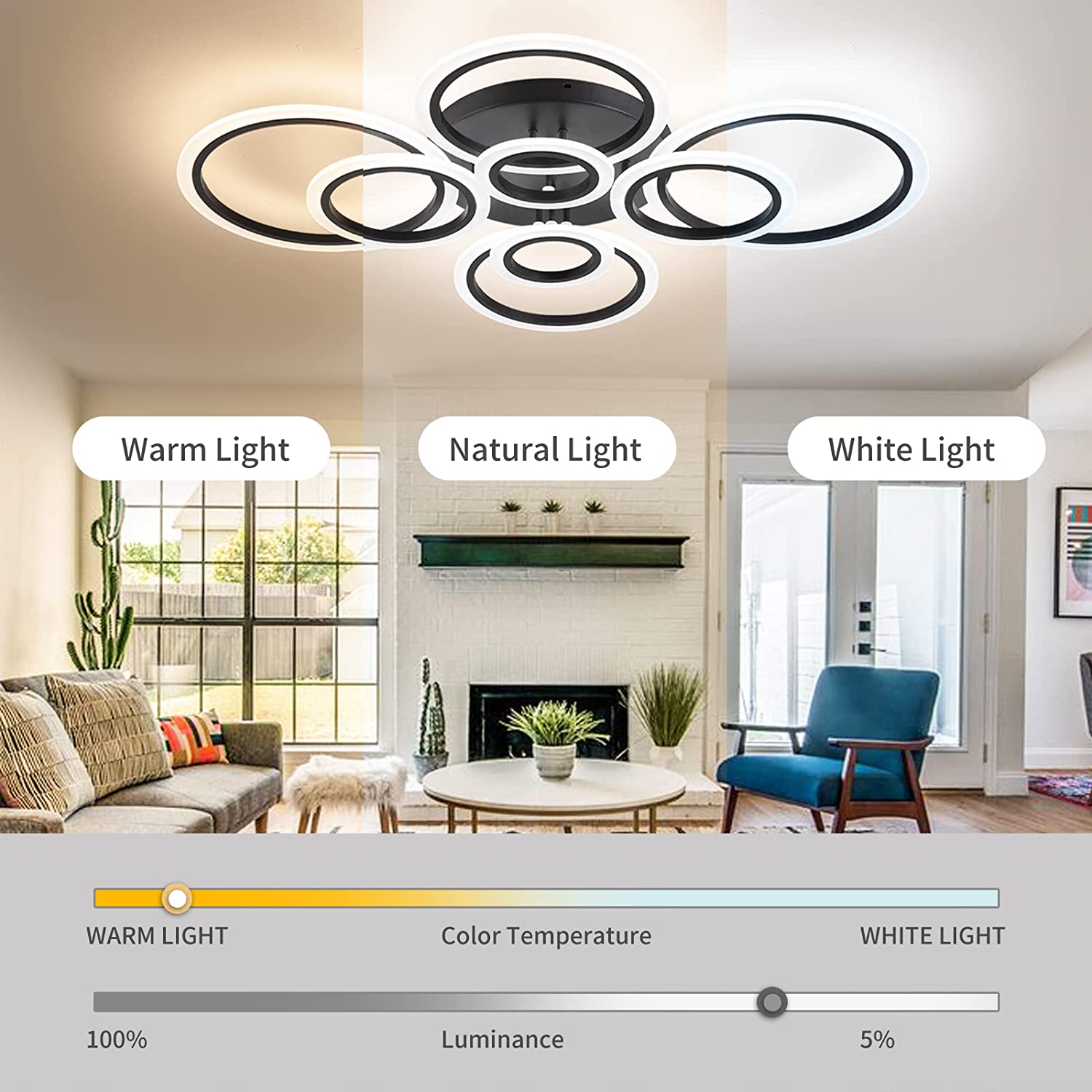 Lustra LED Circle 4+4 Gigant Black Echivalent 1000W Telecomanda