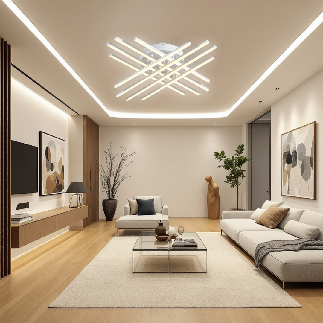 Lustra LED 144W X cu 8 Linii Albe Echivalent 1000W cu Telecomanda