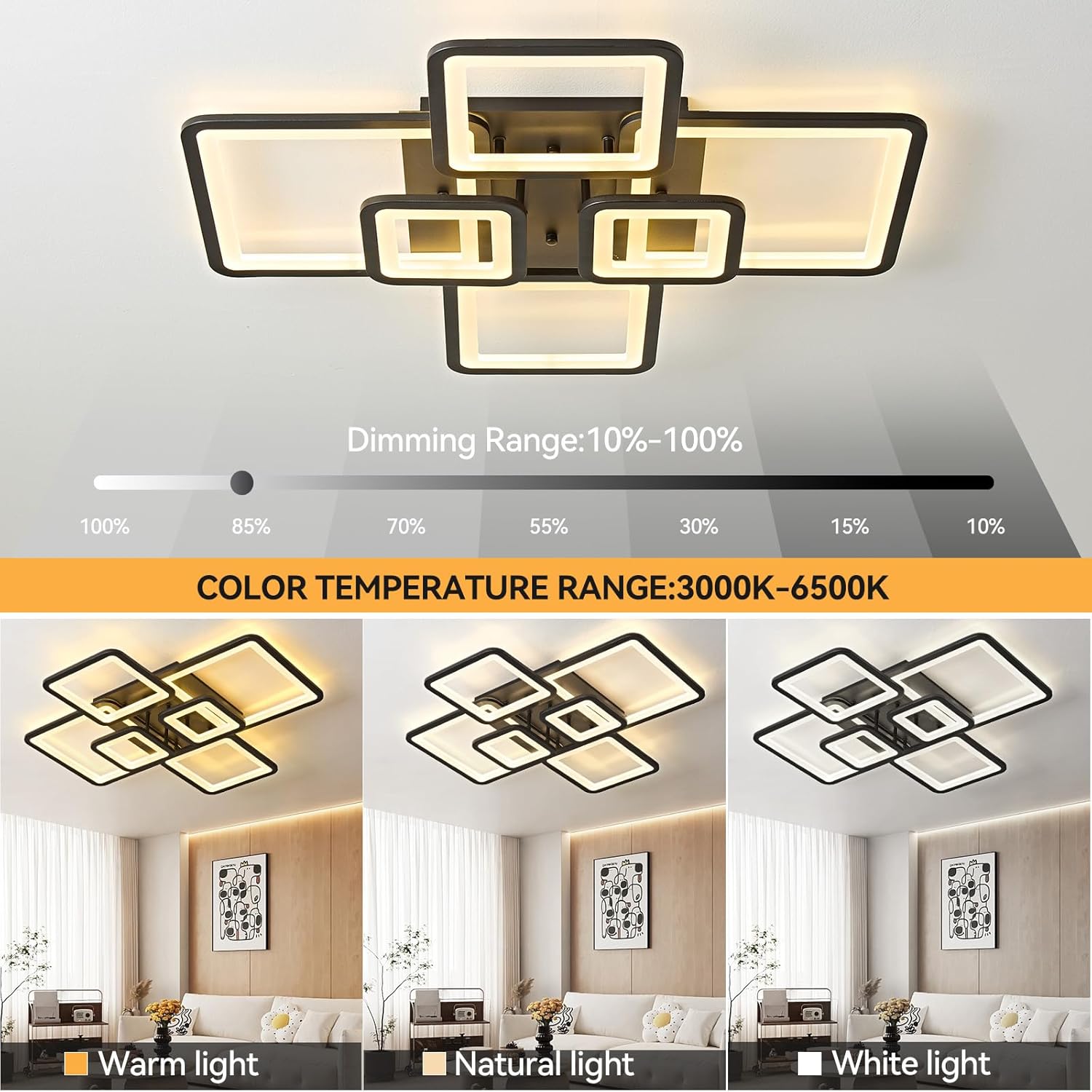 Lustra LED 4+2 Square BROWN Echivalent 800W Telecomanda