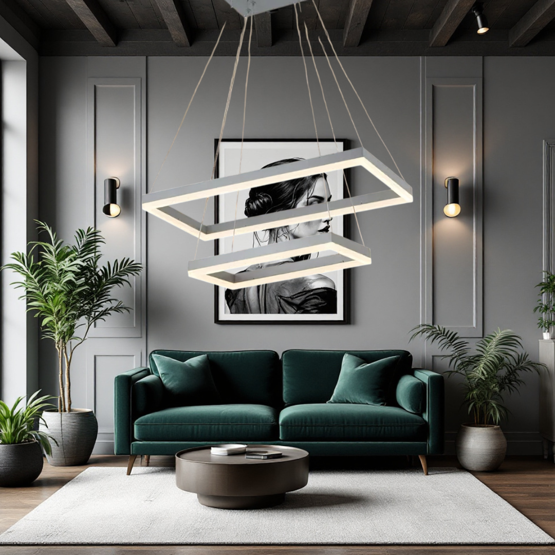 Lustra LED Suspendata cu 2 Elemente Rectangulare Albe LT108 Echivalent 500W