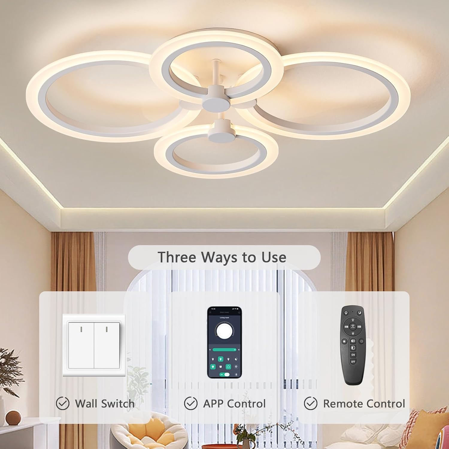 Lustra LED 72W 4 CIRCLE SMART Control Vocal Echivalent 400W