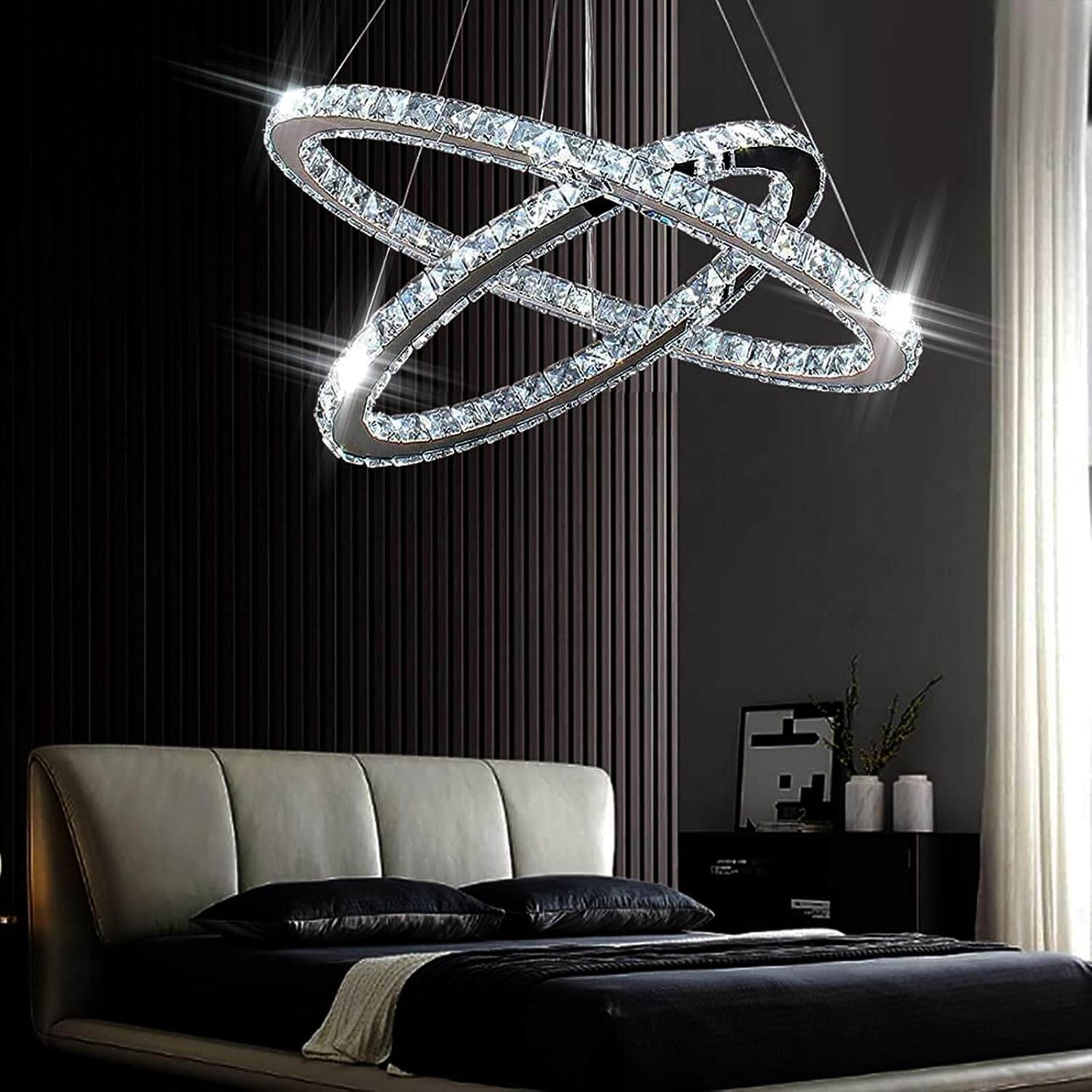 Lustra LED Cristal 2 Segmente Ovale Chrome Echivalent 600W Telecomanda
