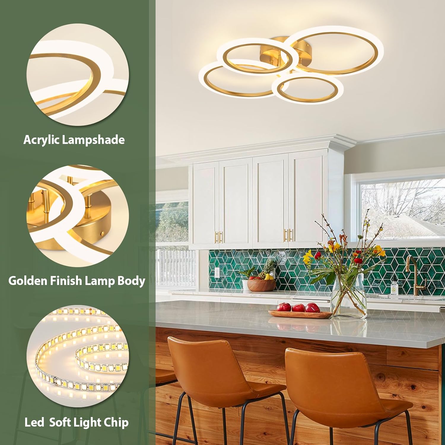 Lustra LED 2+2 Circle Gold Echivalent 400W Telecomanda