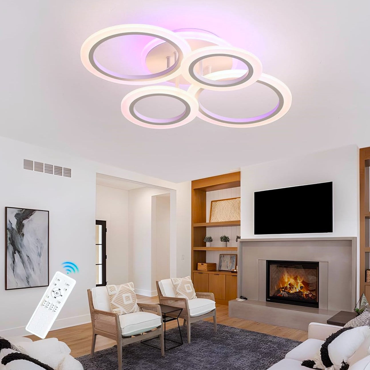 Lustra LED 4 Circle RGB Echivalent 500W Telecomanda