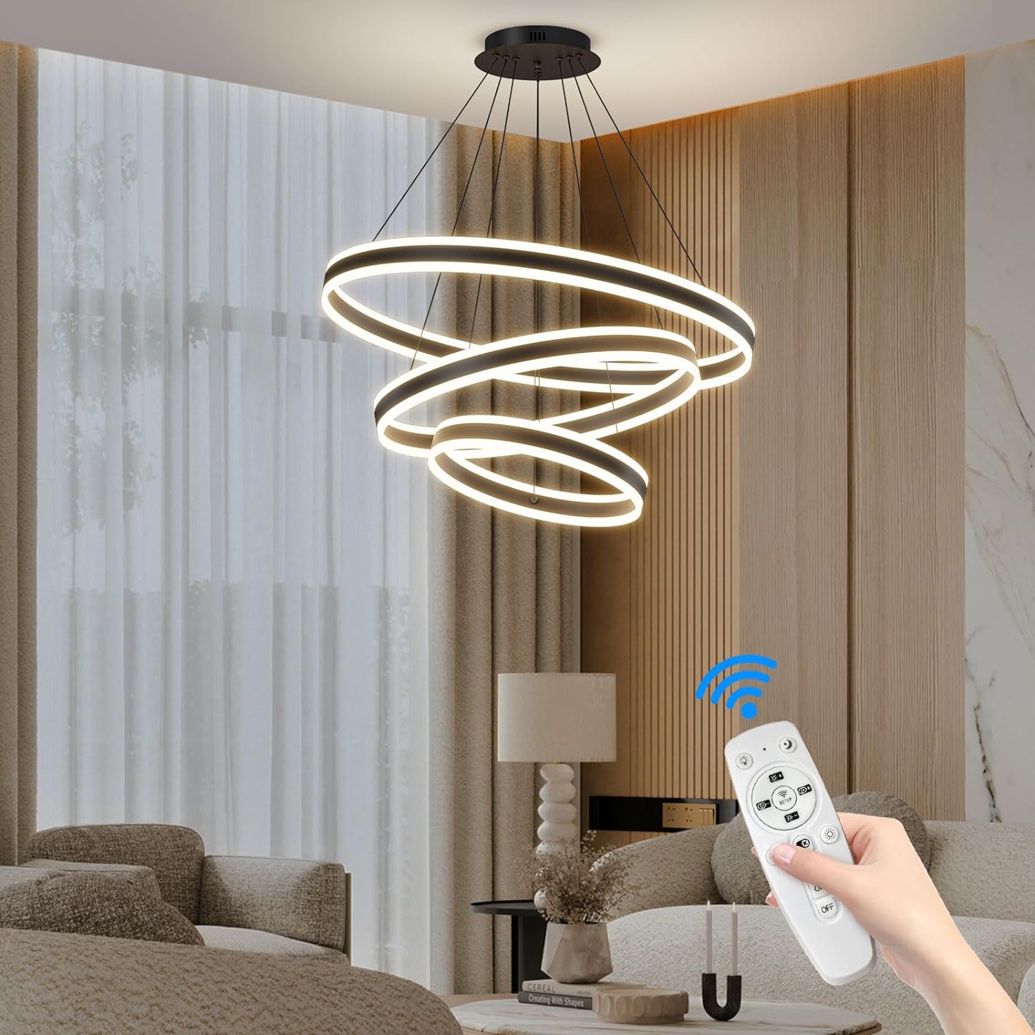 Lustra LED 308W KING Black 3 Segmente Telecomanda