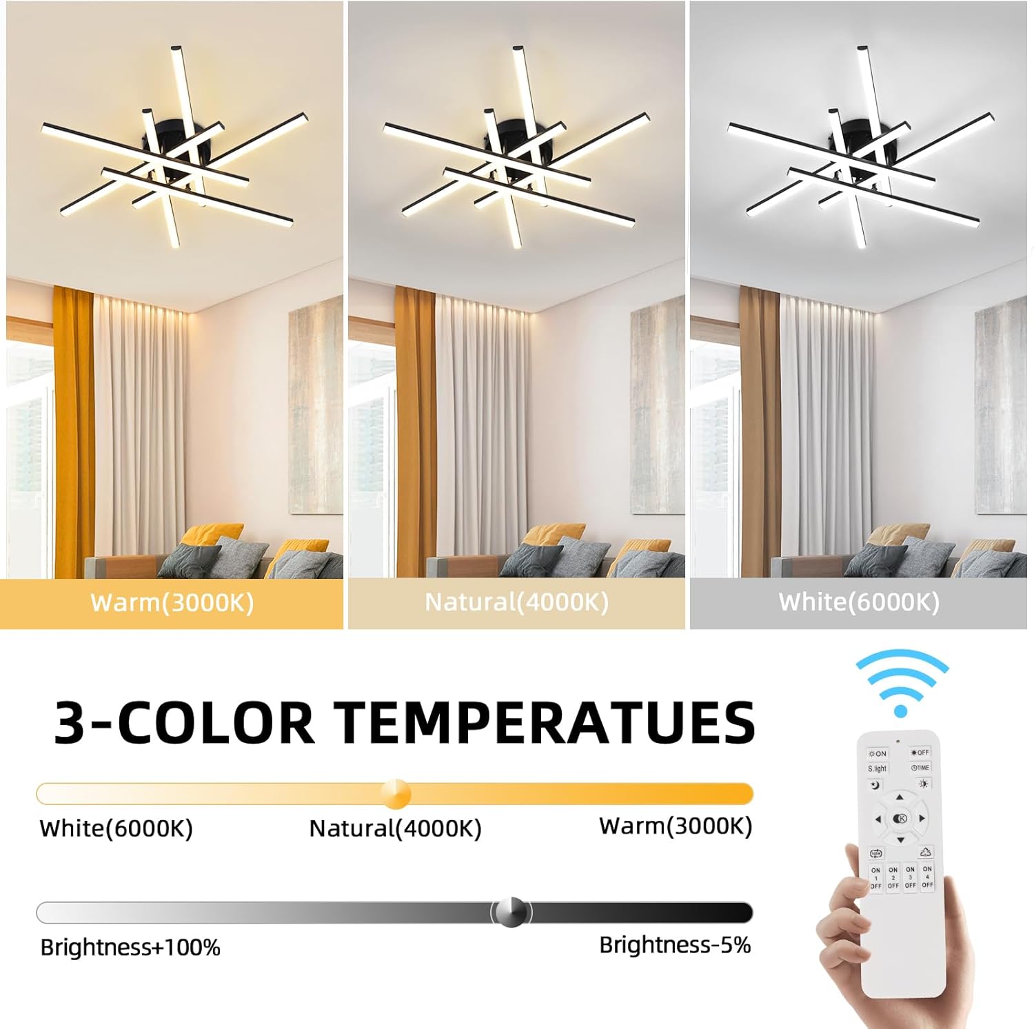 Lustra LED Sunny 6 Lines Round Neagra Echivalent 600W Telecomanda