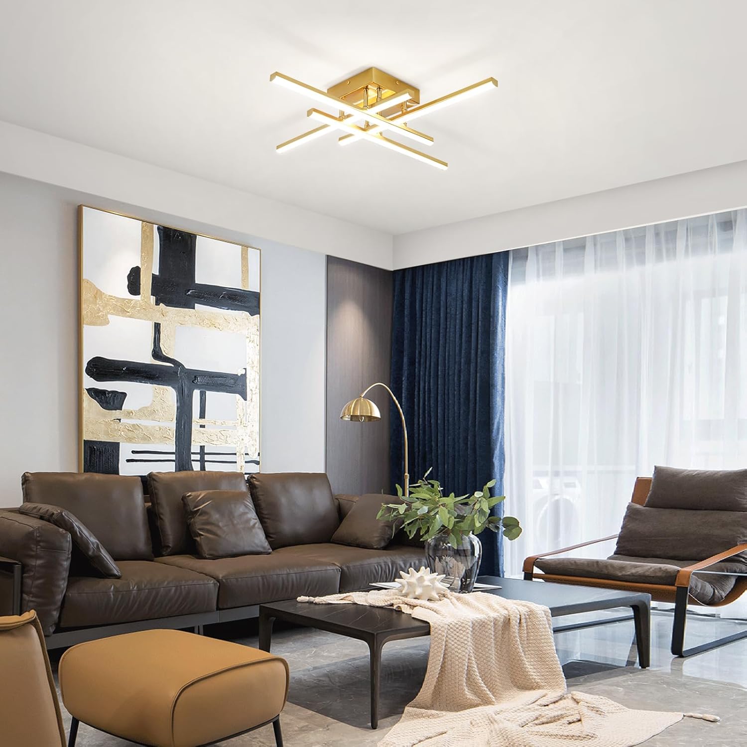 Lustra Led 4 Mini Lines Gold Echivalent 200W Telecomanda Lighting Fixtures