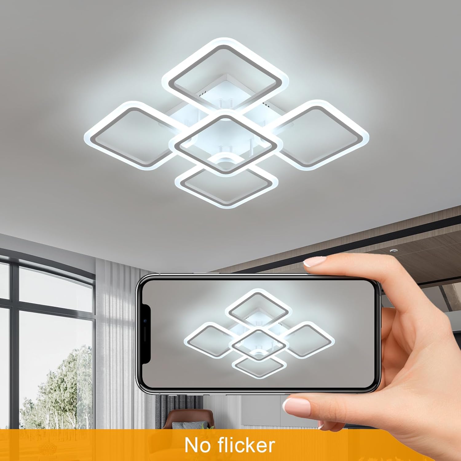 Lustra LED 4+1 Big SQUARE White 60CM Echivalent 850W Telecomanda