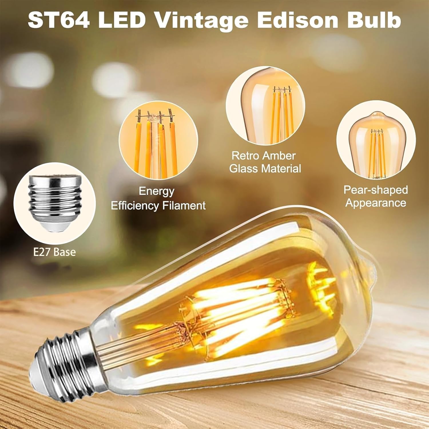 Bec LED E27 Vintage ST64 4W Fumuriu 2200K