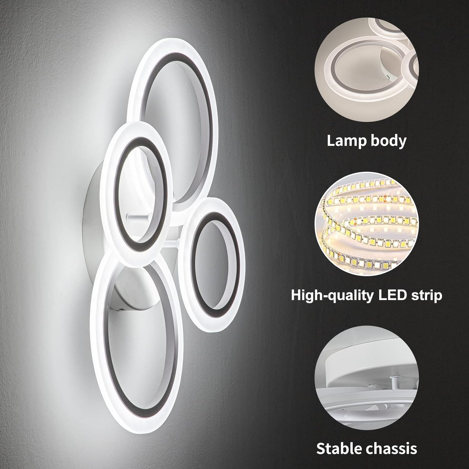 Lustra LED 72W 4 CIRCLE SMART Control Vocal Echivalent 400W