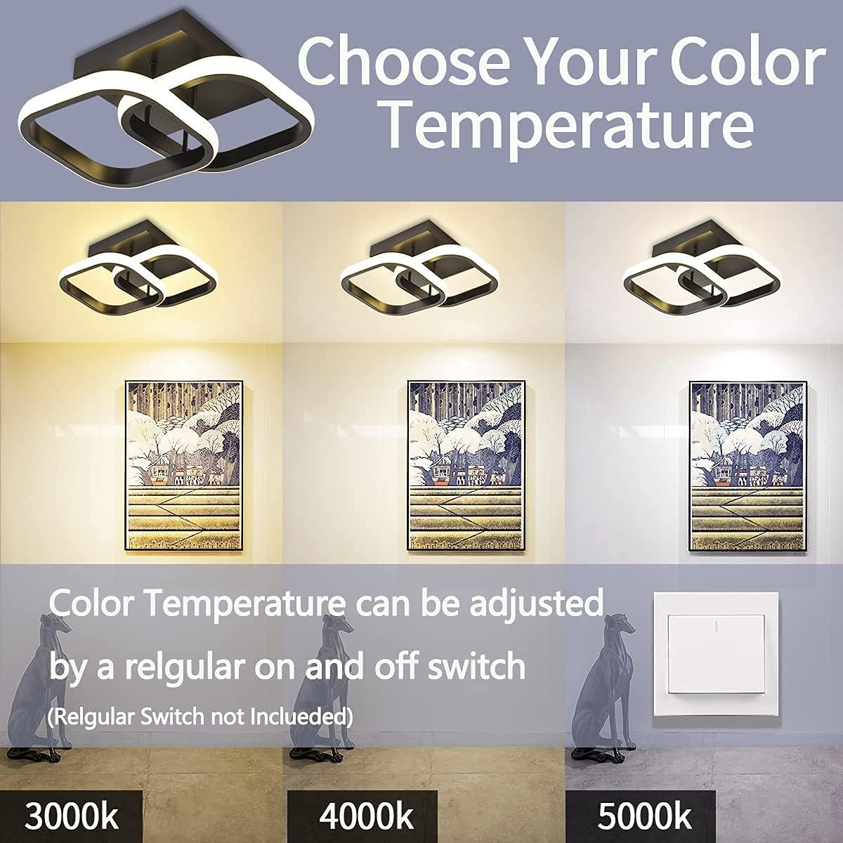 Lustra Led 32W Double Square Negru Echivalent 200W Lighting Fixtures