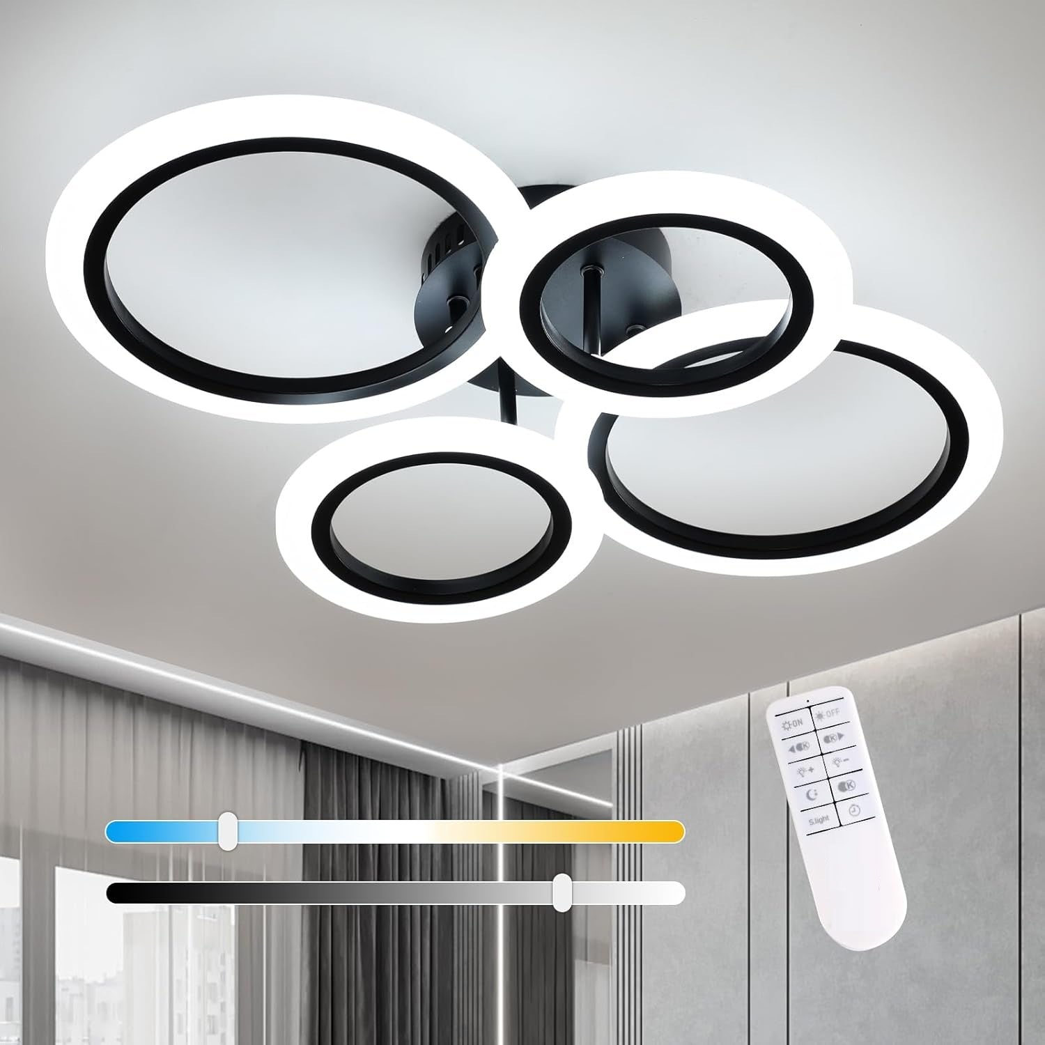 Lustra LED 2+2 CIRCLE BLACK Echivalent 400W Telecomanda