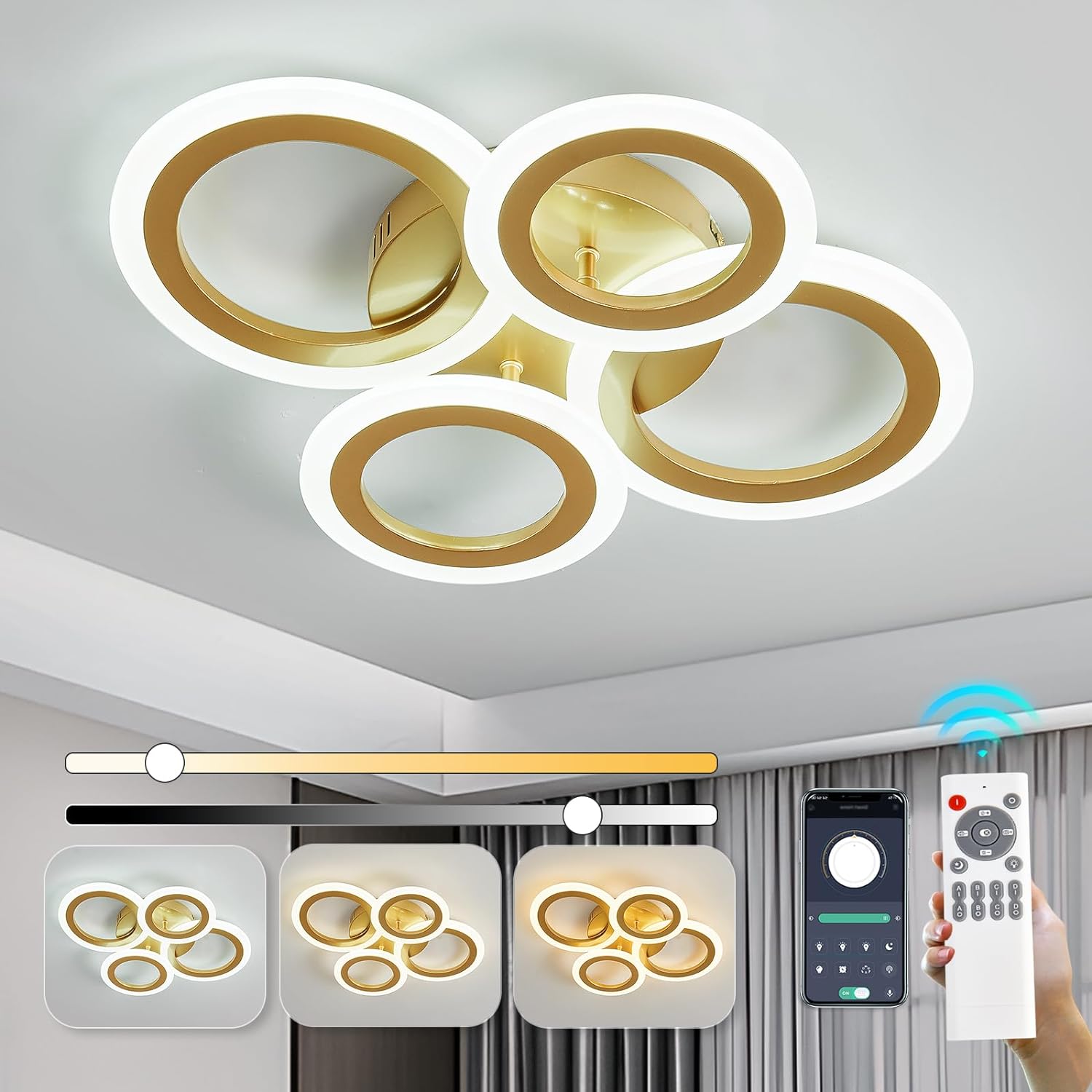Lustra LED 2+2 CIRCLE GOLD Luxury Telecomanda Echivalent 400W