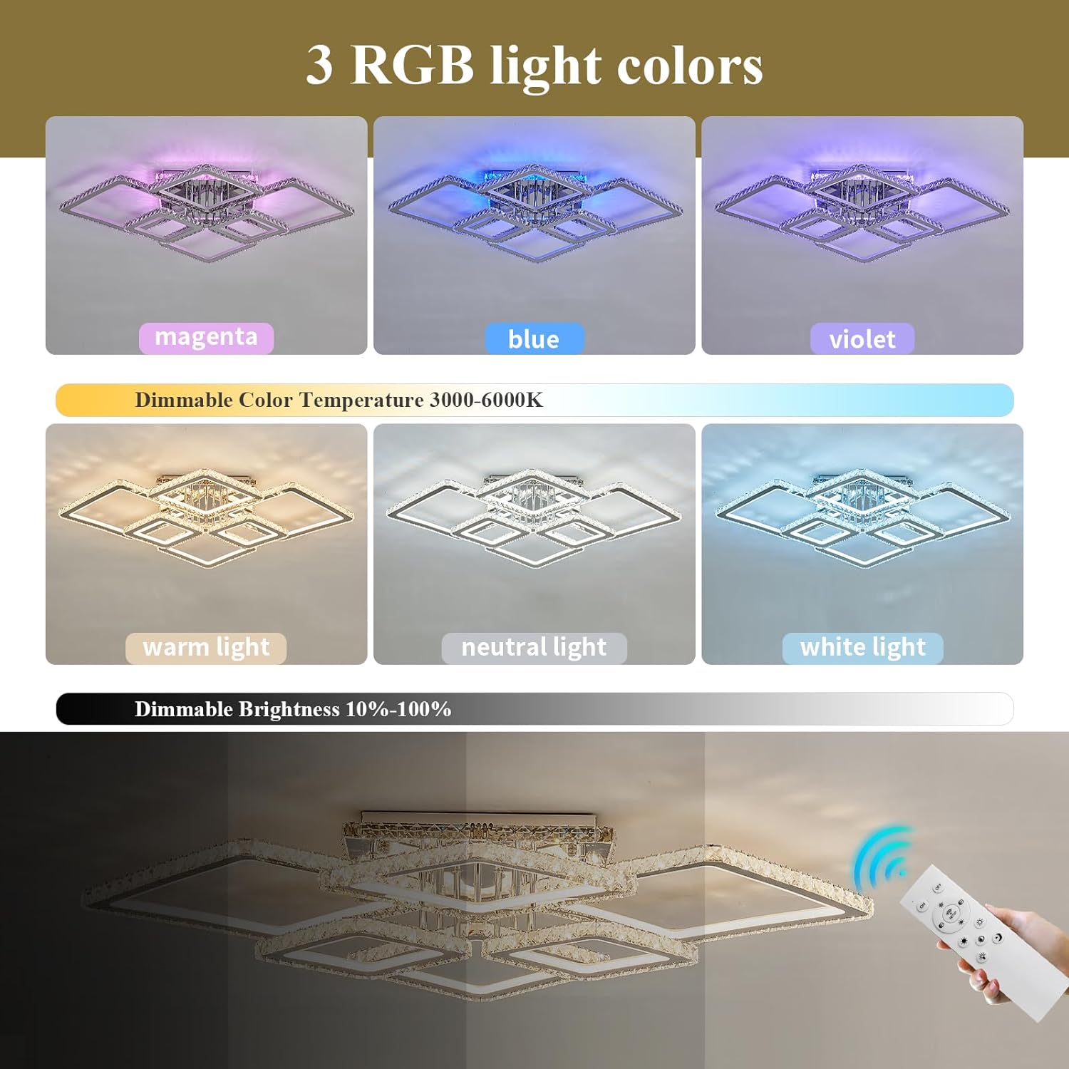Lustra LED 4+2 DIAMOND RGB Chrome Cristal Echivalent 1000W