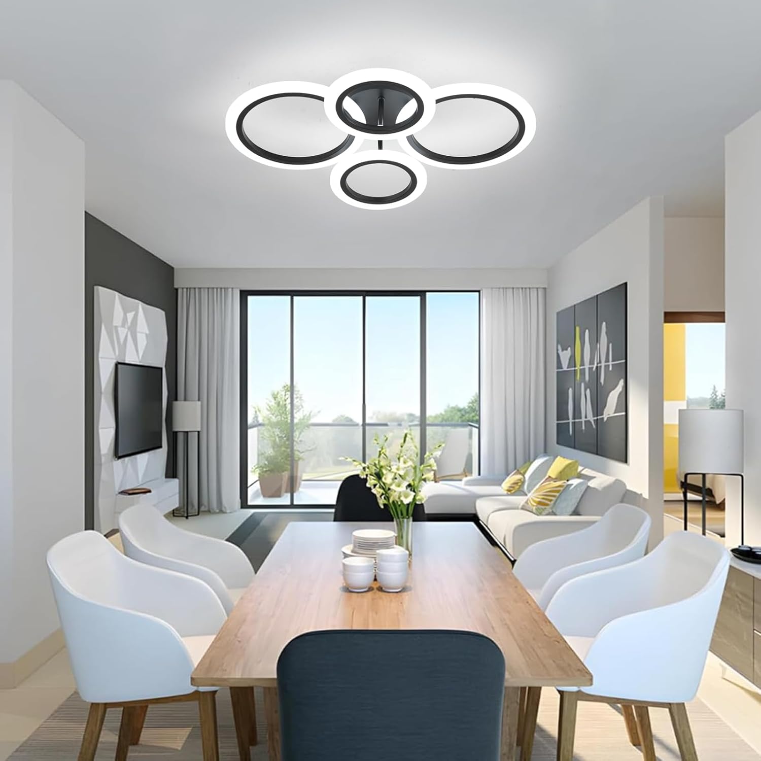 Lustra LED 2+2 CIRCLE BLACK Echivalent 400W Telecomanda