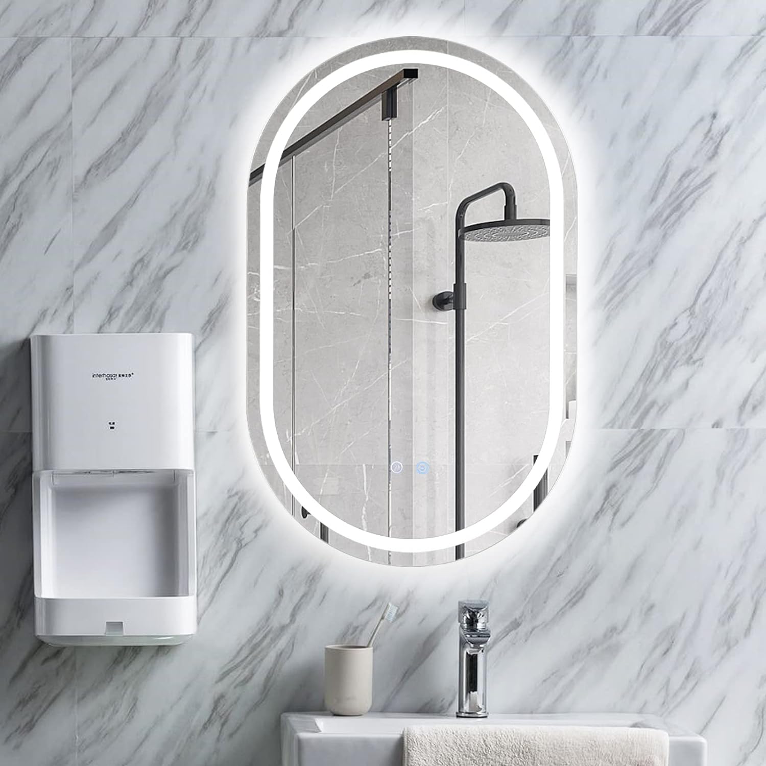 Oglinda LED Ovala 60x78cm Functie Dezaburire si Touch M06S